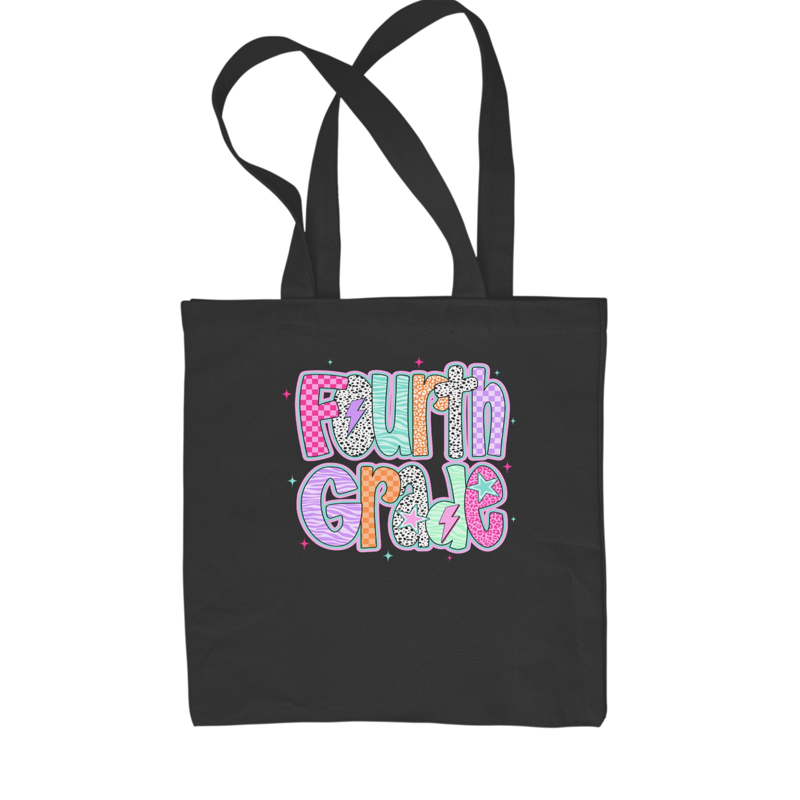 Fourth Grade Fierce Colorful Back to School Shopping Tote Bag Black