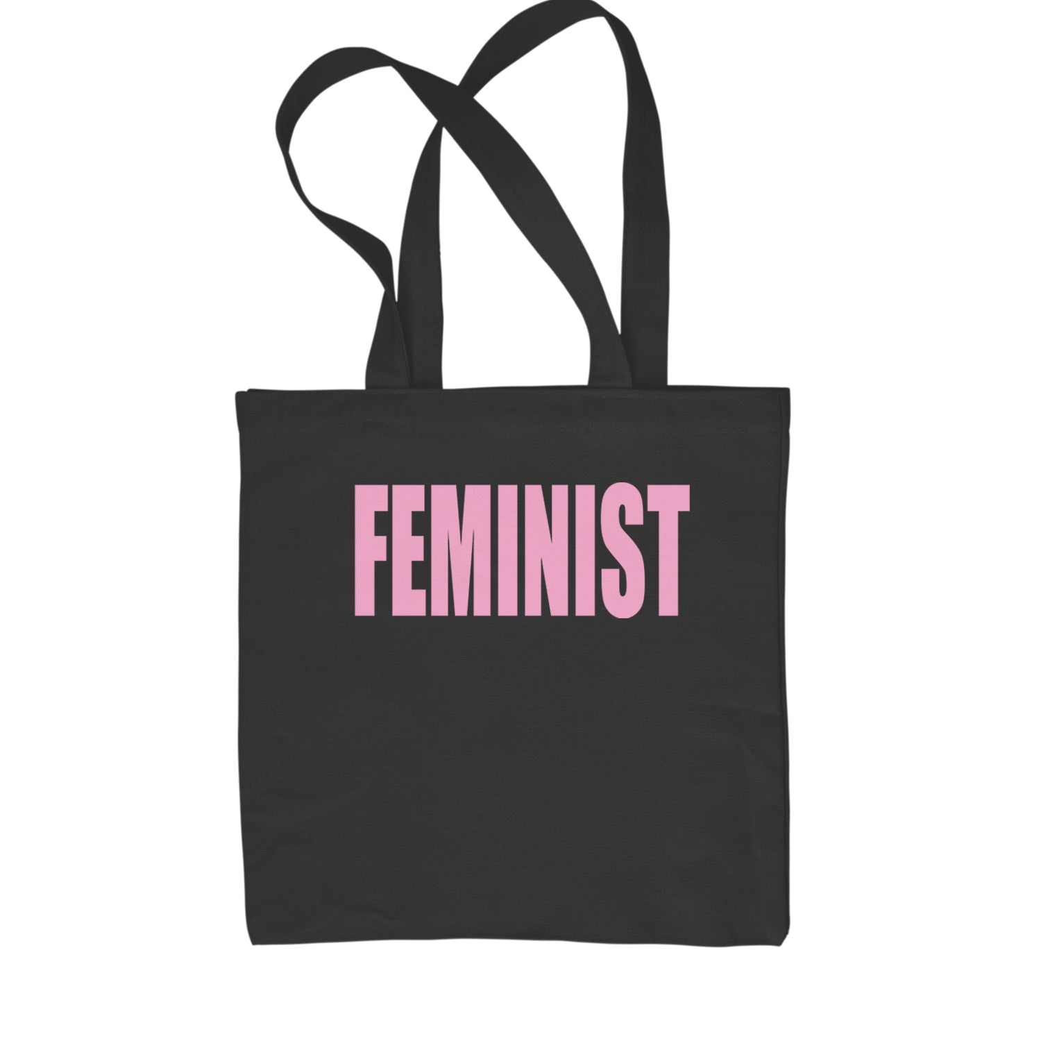 Feminist (Pink Print) Shopping Tote Bag Black