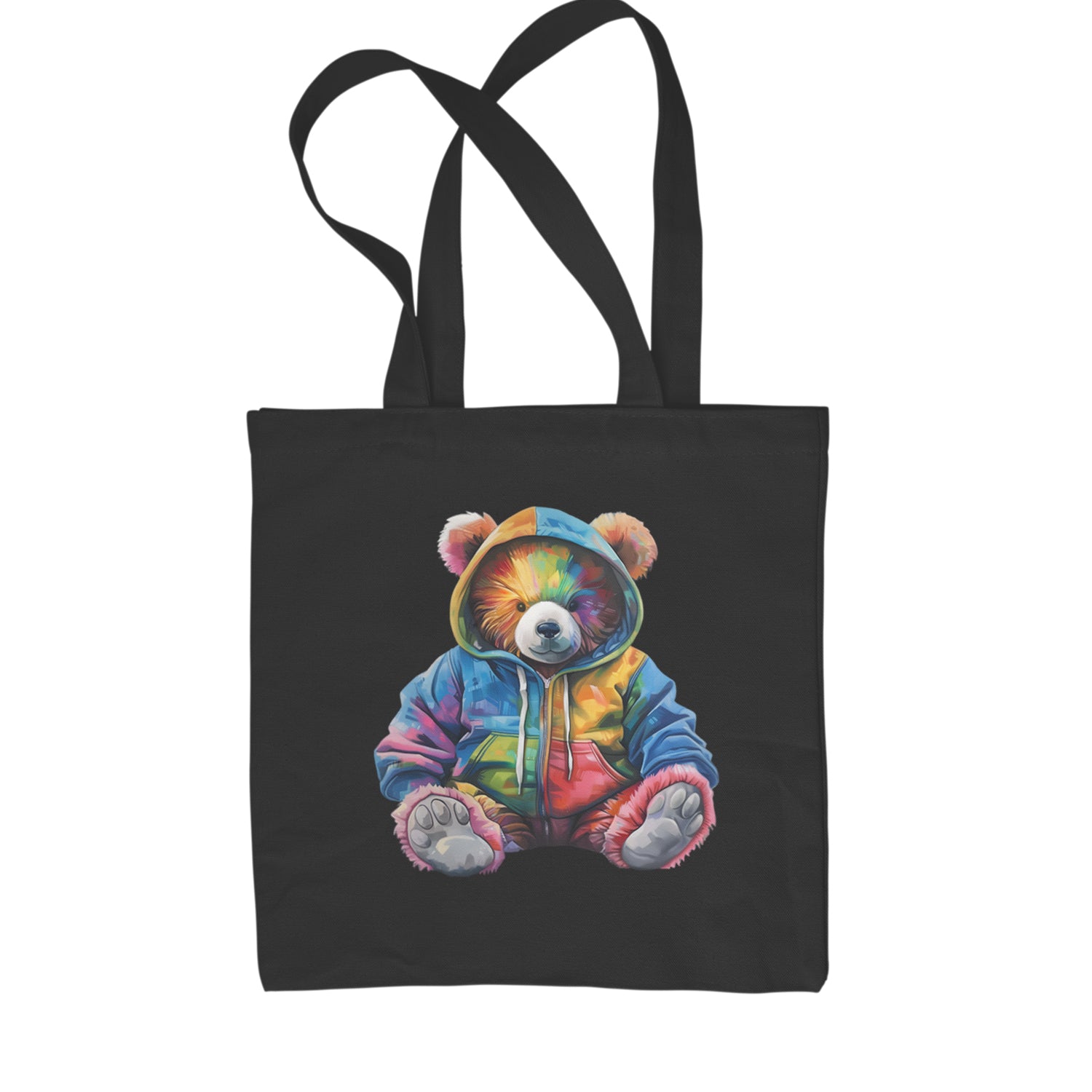 Rainbow Streetwear Urban Graffiti Bear Shopping Tote Bag Black