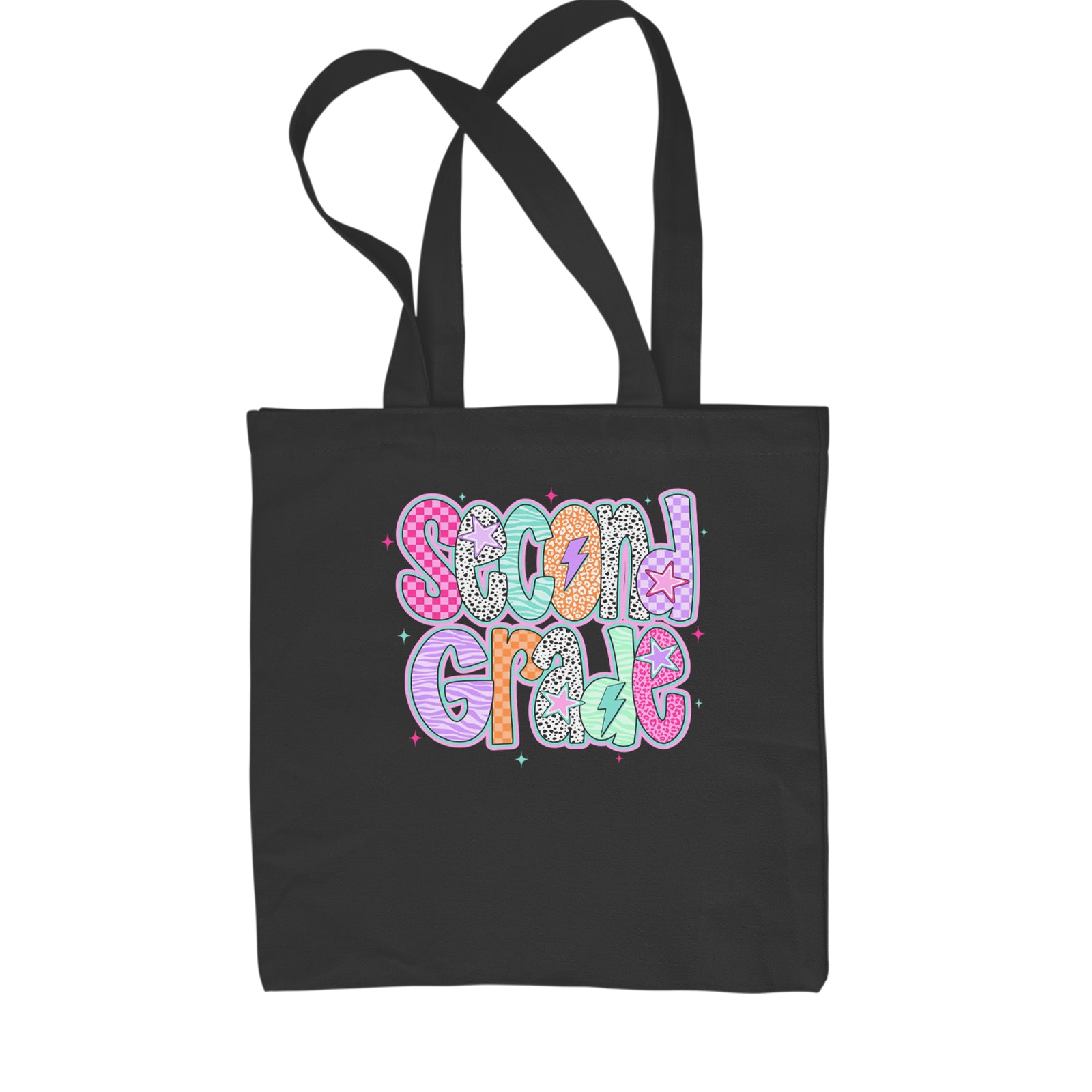 Second Grade Star Colorful Back to School Shopping Tote Bag Black