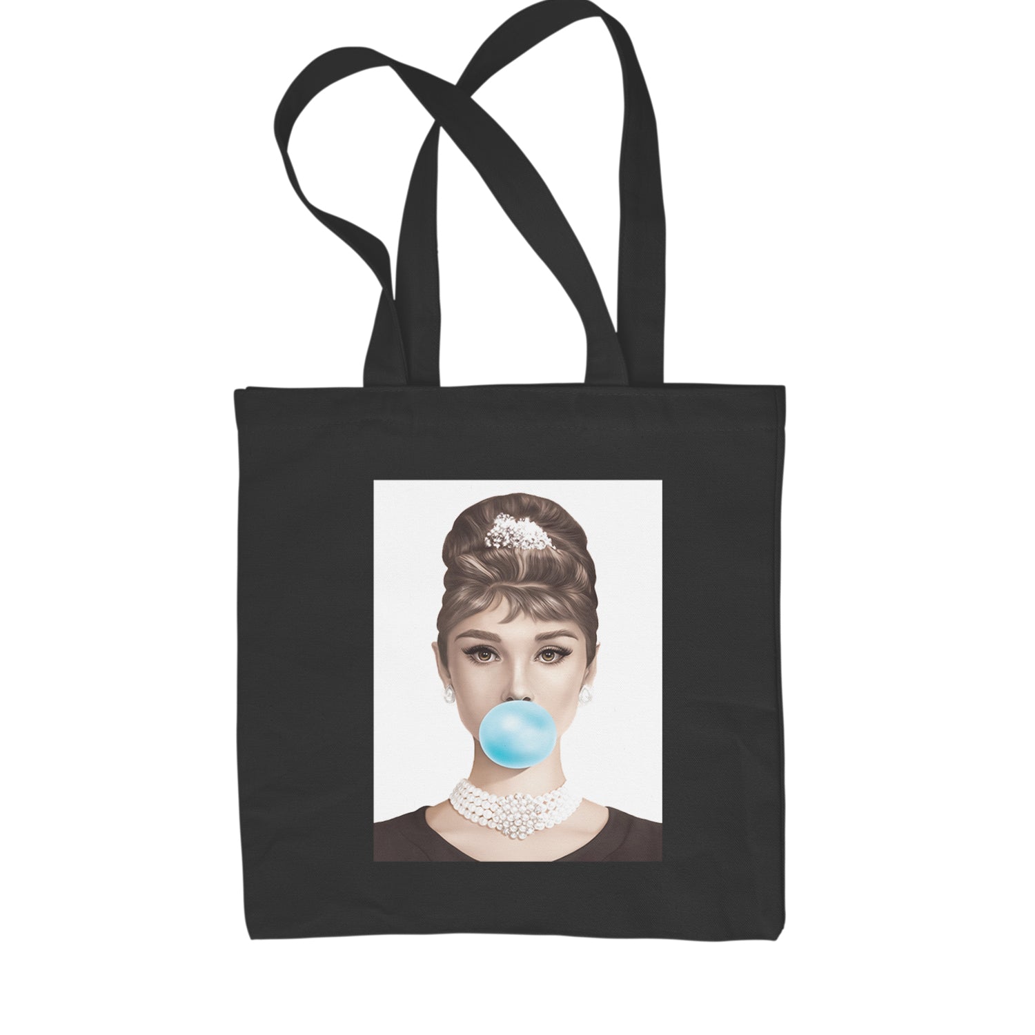 Audrey Hepburn Chewing Bubble Gum American Icon Shopping Tote Bag Black