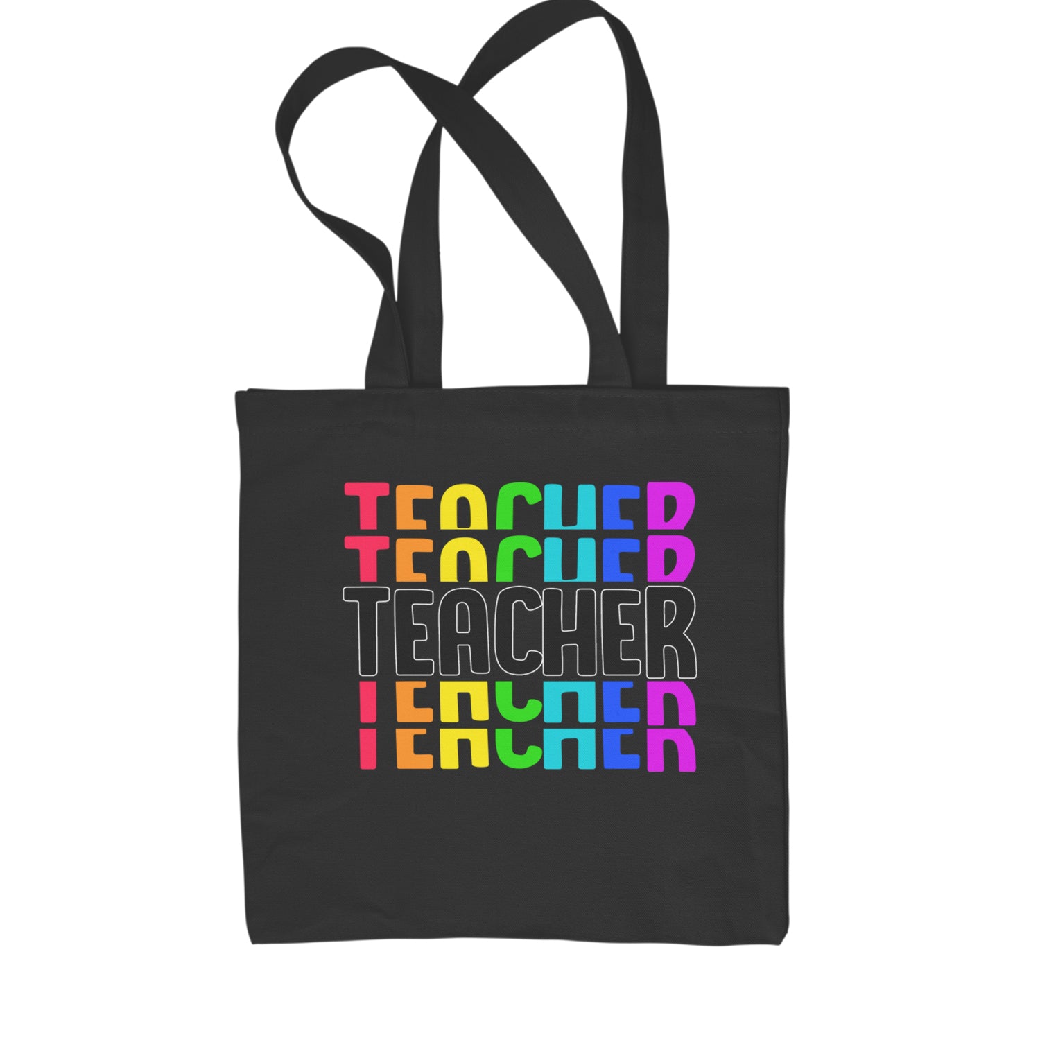 Teacher Repeated Rainbow Pattern Shopping Tote Bag Natural