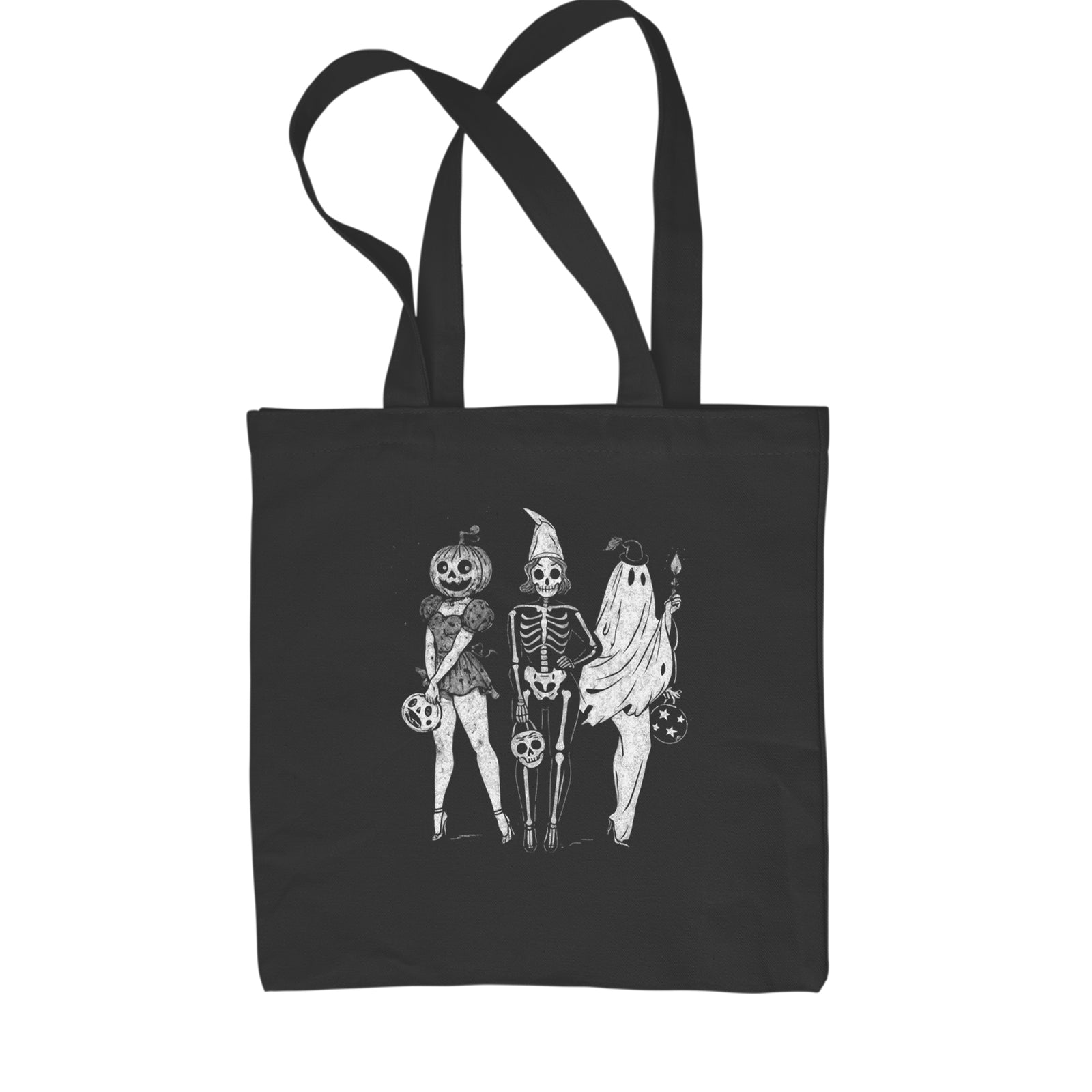 Vintage Spooky Squad Pinup Halloween Design Shopping Tote Bag Black