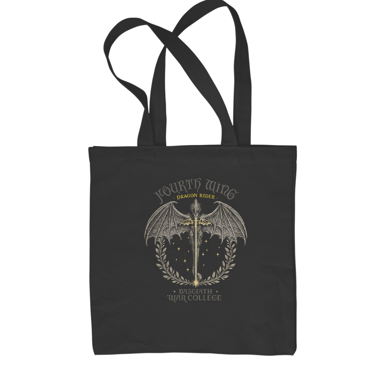 Fourth Wing Dragon Rider Vintage Basgiath War College Shopping Tote Bag Black