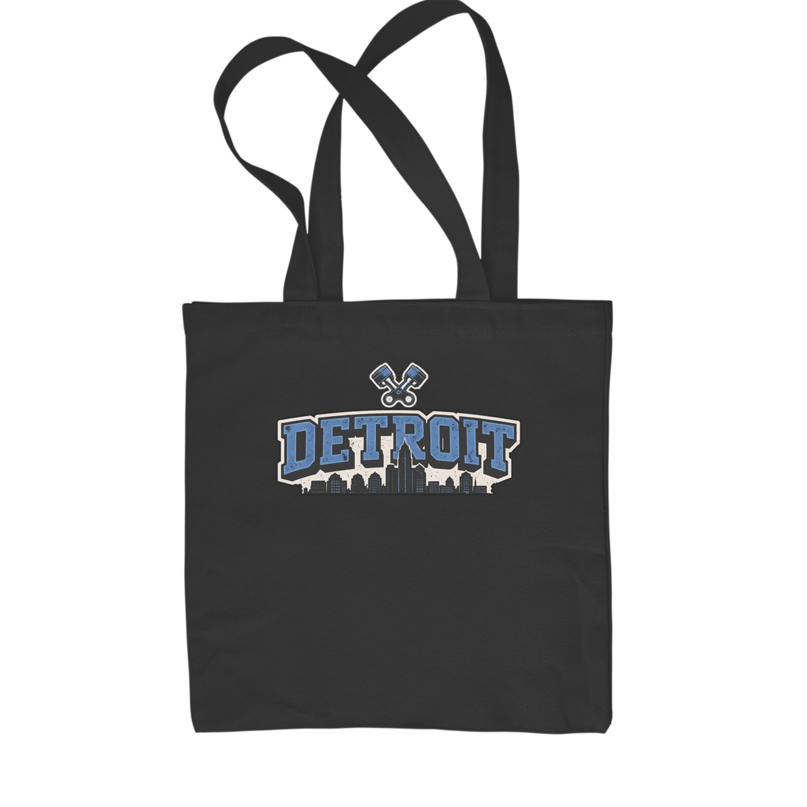 Detroit Motor City Retro Piston Shopping Tote Bag Black