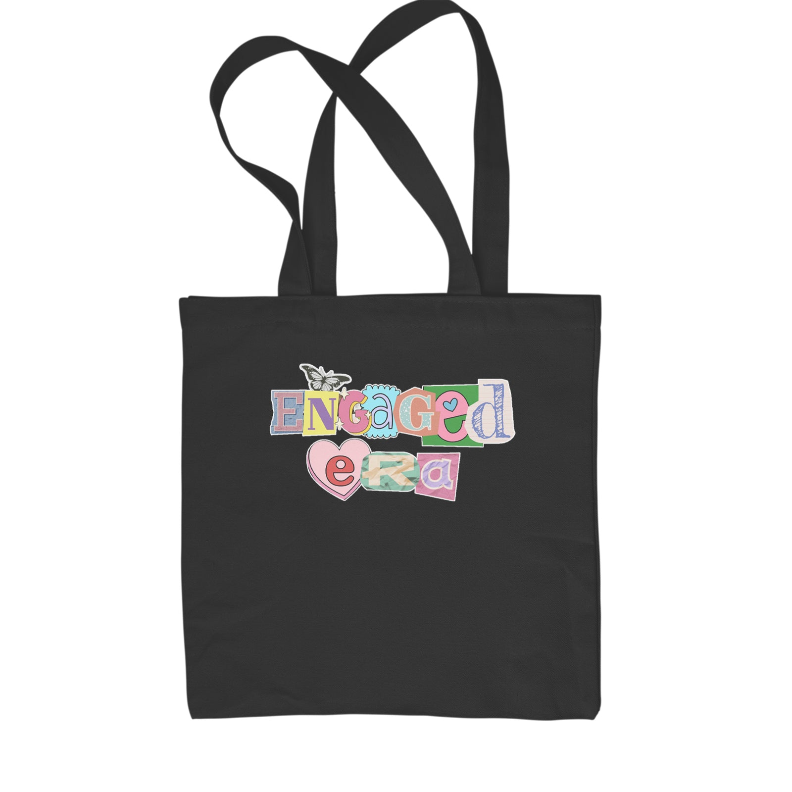 Engaged Era Aesthetic Retro Collage Design Shopping Tote Bag Black