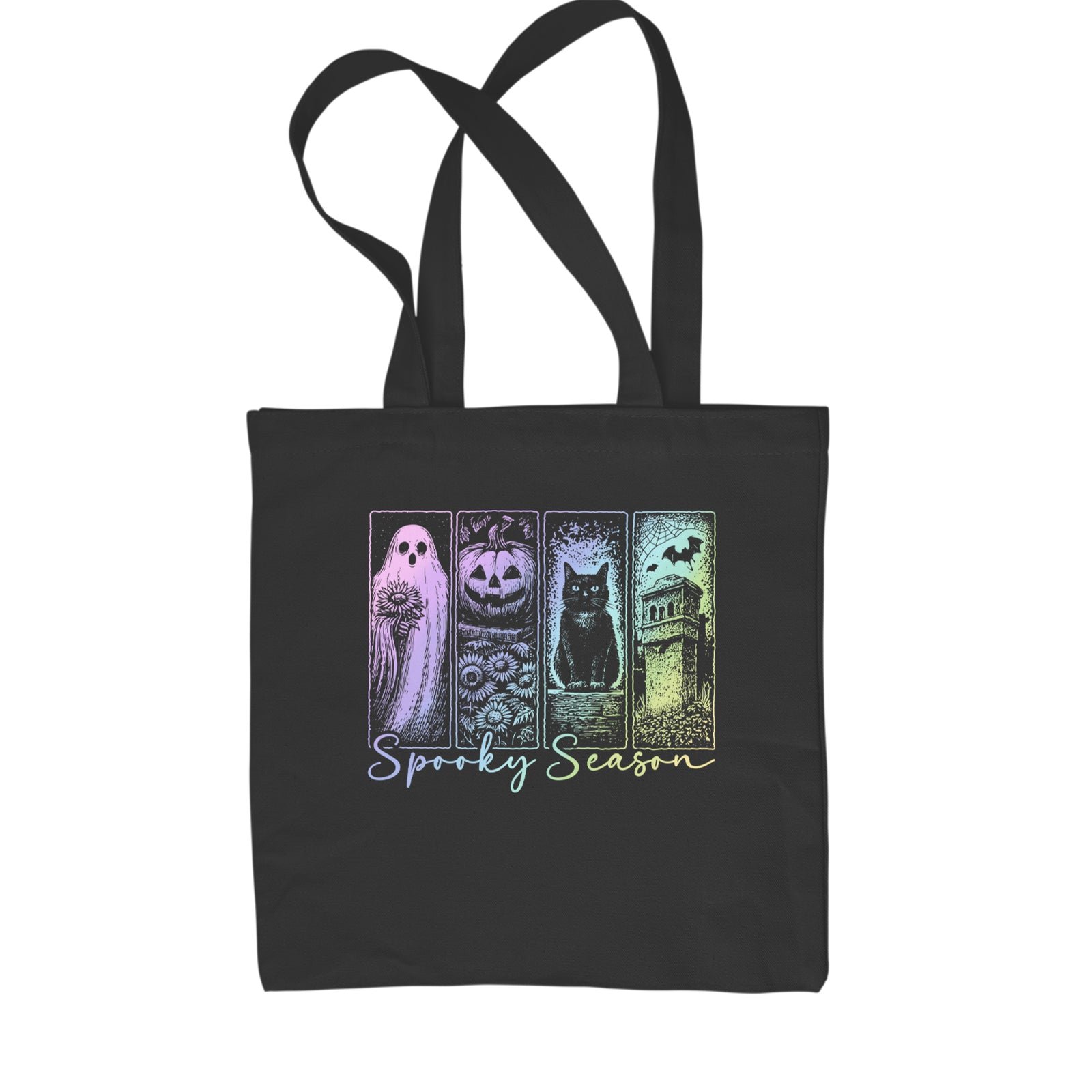 Spooky Season Cute Pastel Halloween Design Shopping Tote Bag Black