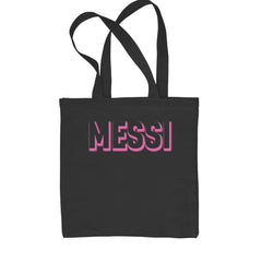 Messi OUTLINE Miami Futbol artwork on a Classic Cotton Canvas Tote with bold outline lettering and bright pink Miami vibe