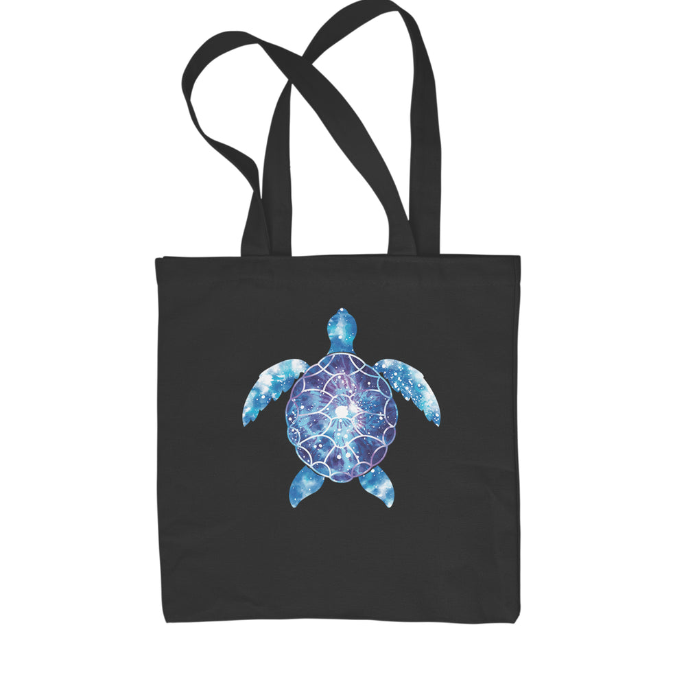 Ocean Aura Tie-Dye Sea Turtle Shopping Tote Bag Black