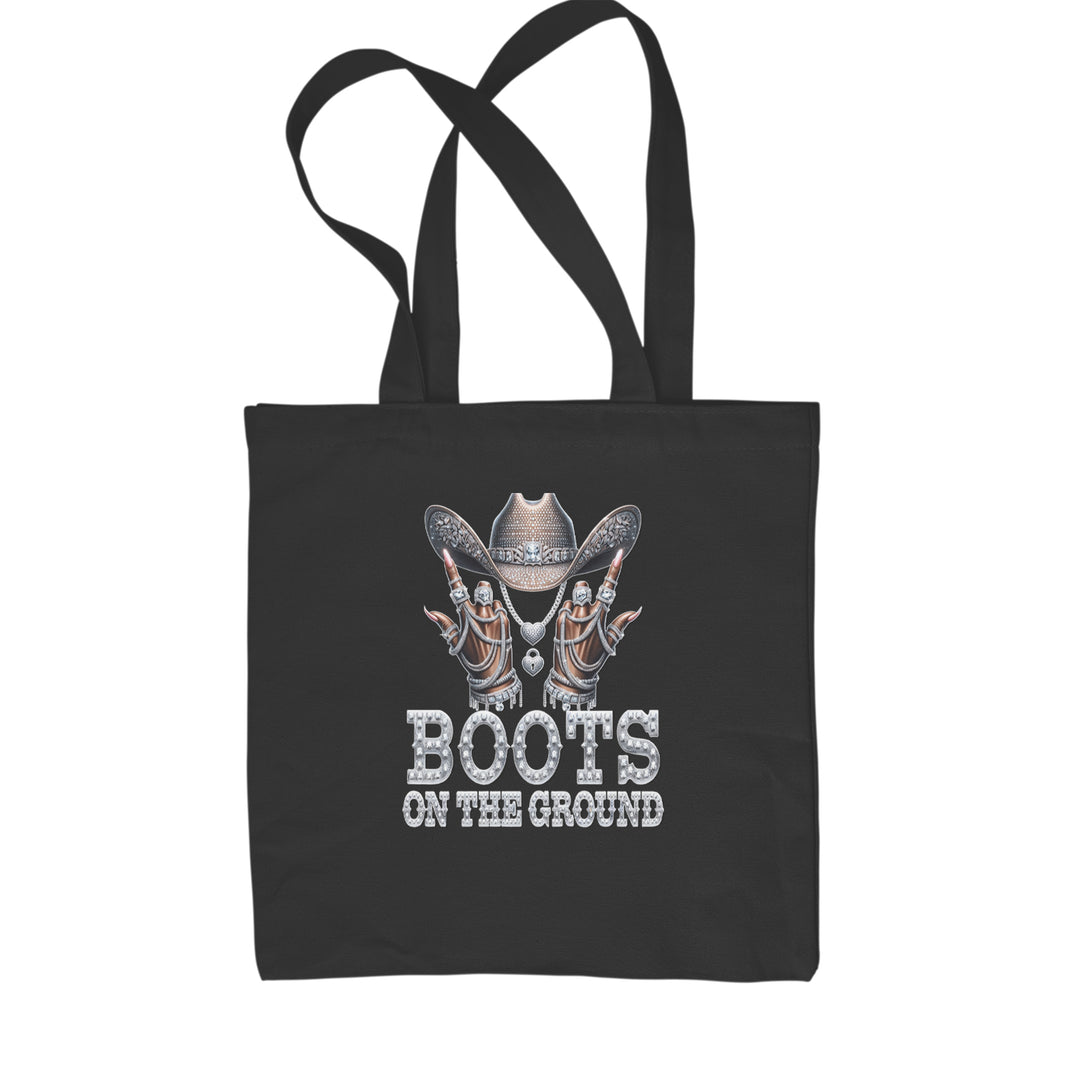 Boots On The Ground Bling artwork tote on Classic Cotton Canvas Tote with rhinestone-style cowgirl hat and jewelry details