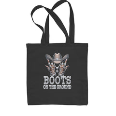 Boots On The Ground Bling artwork tote on Classic Cotton Canvas Tote with rhinestone-style cowgirl hat and jewelry details