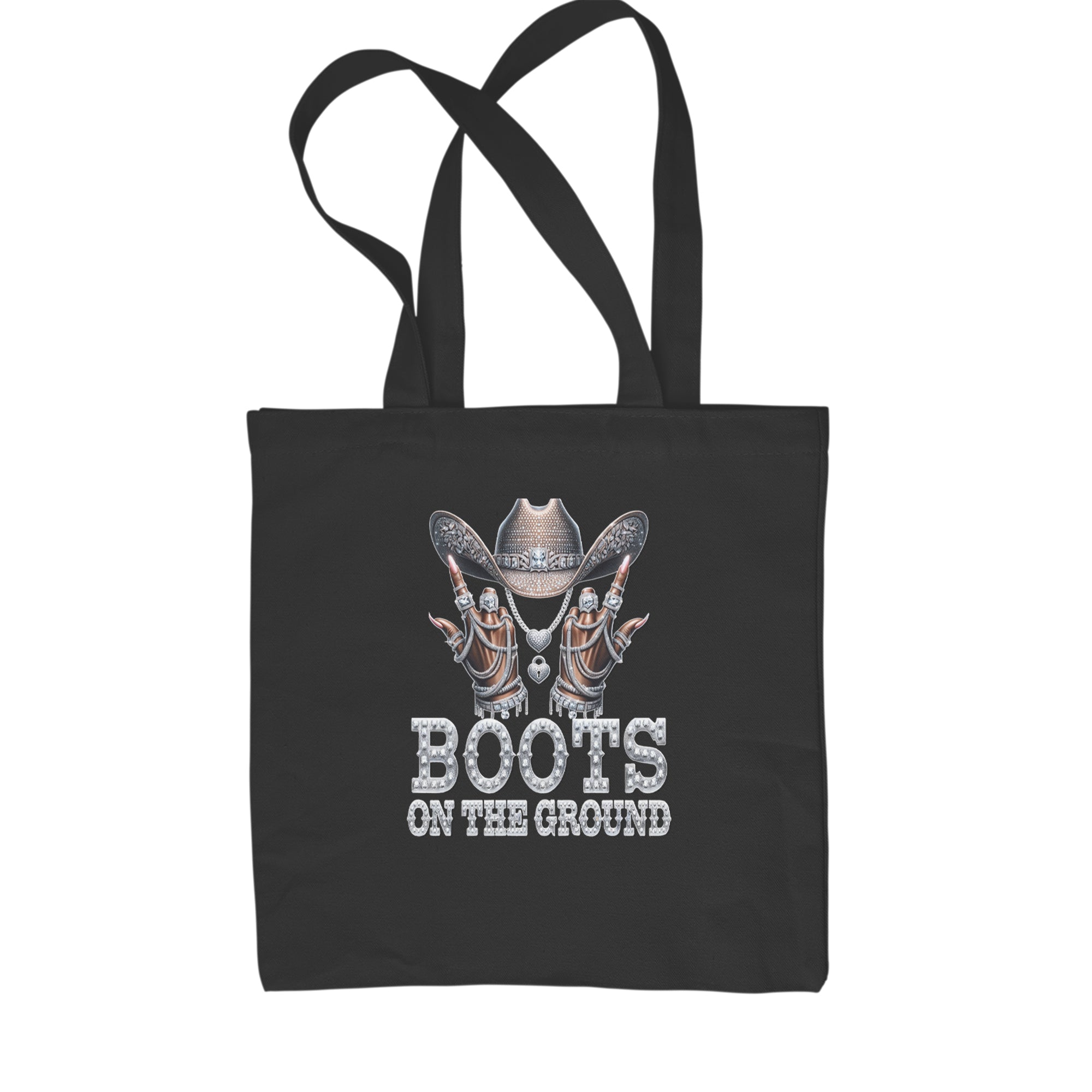 Boots On The Ground Bling Shopping Tote Bag Black