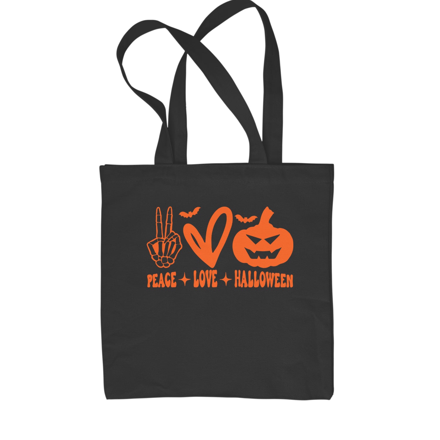 Peace, Love and Halloween Shopping Tote Bag Black