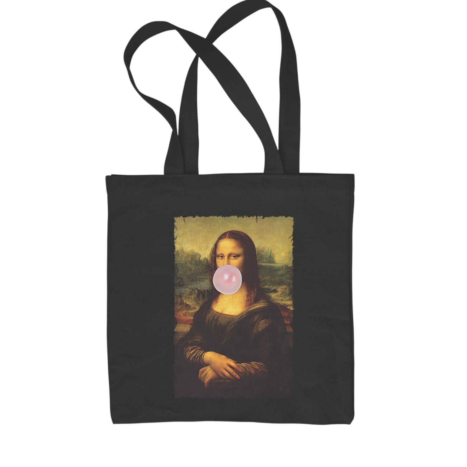 Mona Lisa Smile Pink Bubble Gum Da Vinci Icon Shopping Tote Bag Black