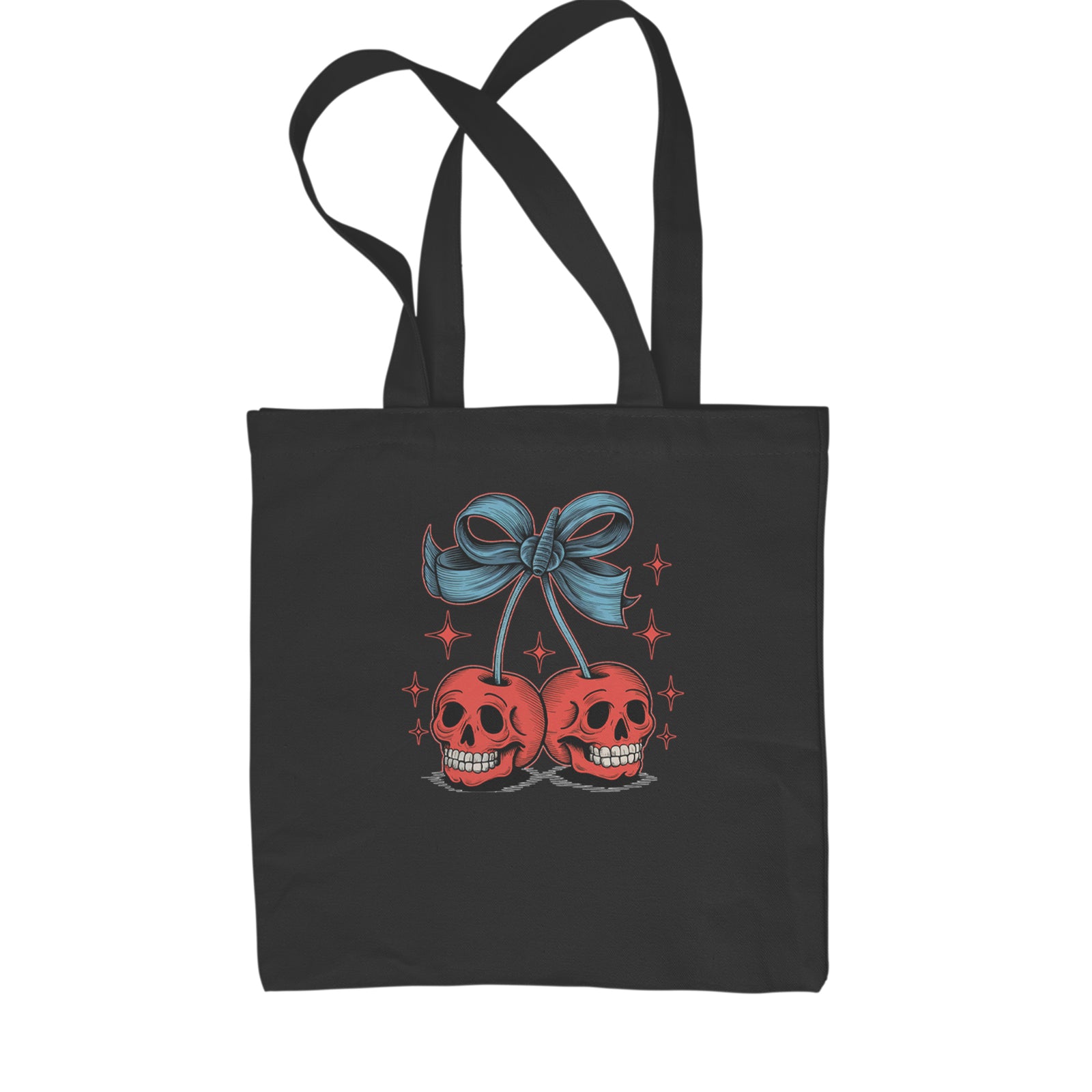 Cherry Skulls Retro Tattoo Shopping Tote Bag Natural