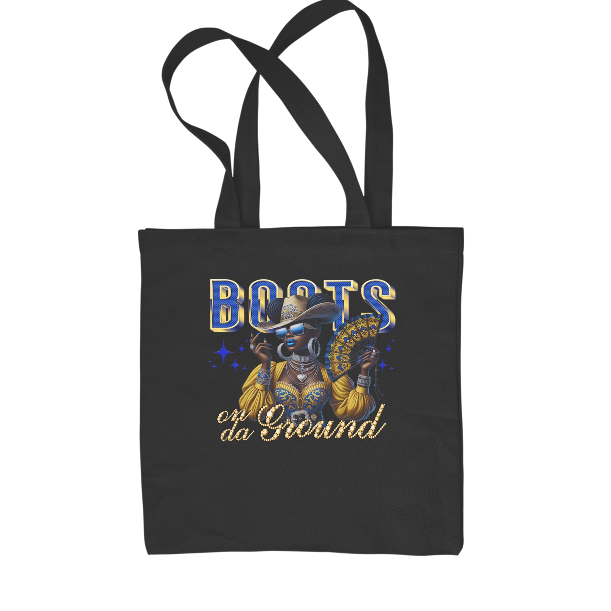 Boots On Da Ground Folding Fan Shopping Tote Bag Black