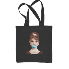 Audrey Hepburn Chewing Bubble Gum American Icon Shopping Tote Bag Black