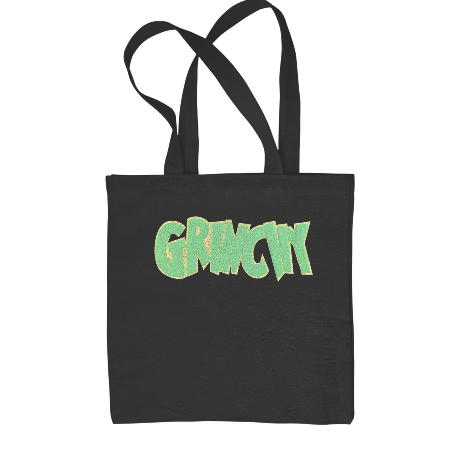 Green Gr-nchy Chenille Patch Shopping Tote Bag Black