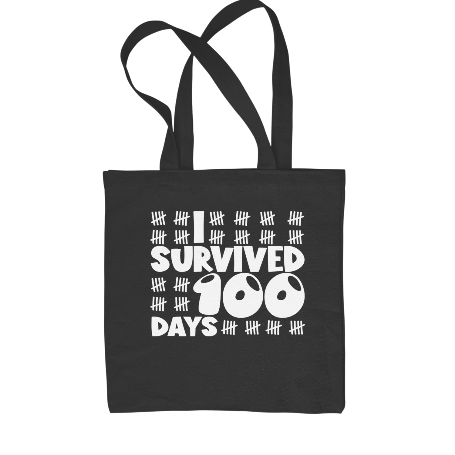 I Survived 100 Days Tally Marks Shopping Tote Bag Black