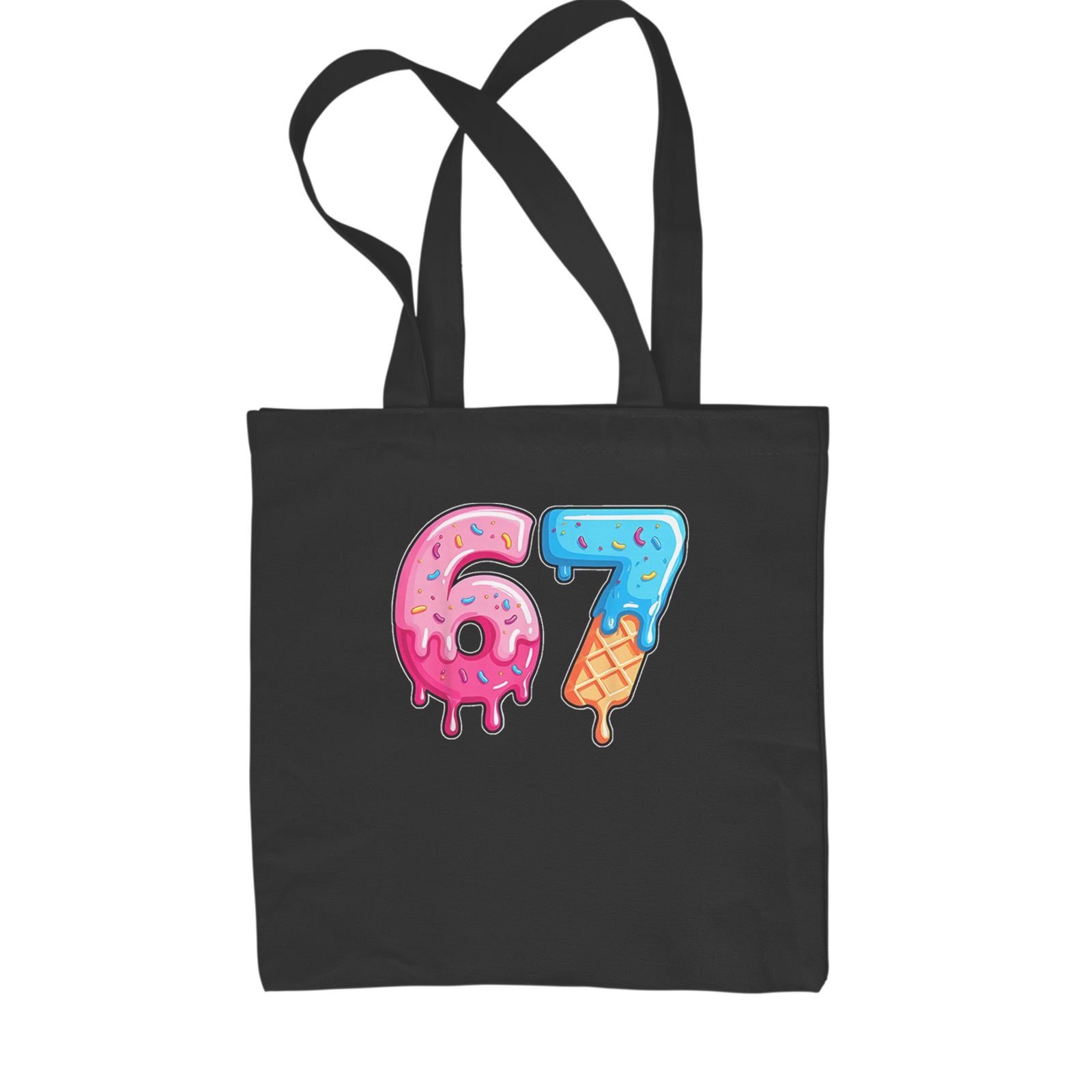67 Dripping Ice Cream Donut Melt Shopping Tote Bag Black