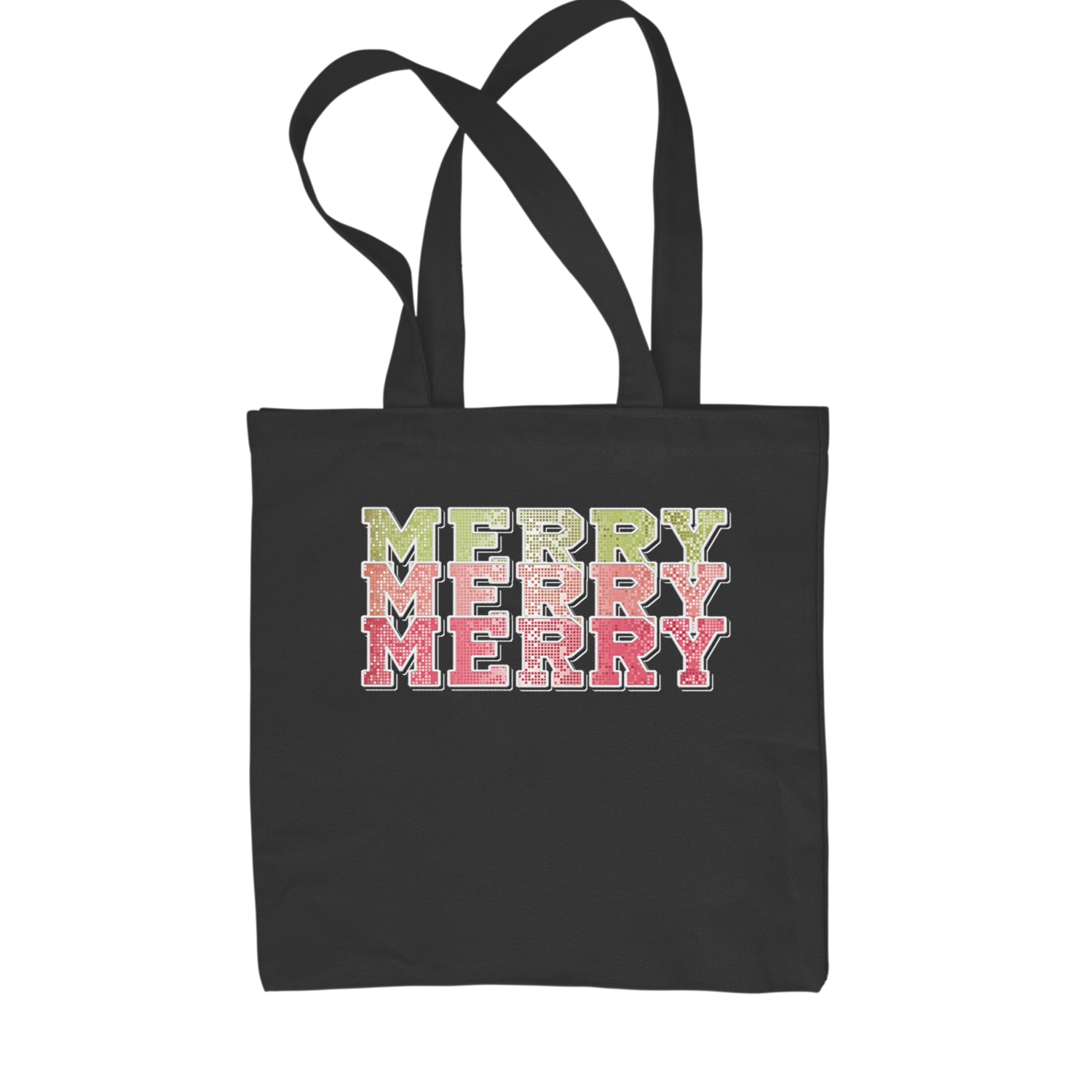 Merry Merry Merry Faux Sequins Shopping Tote Bag Black