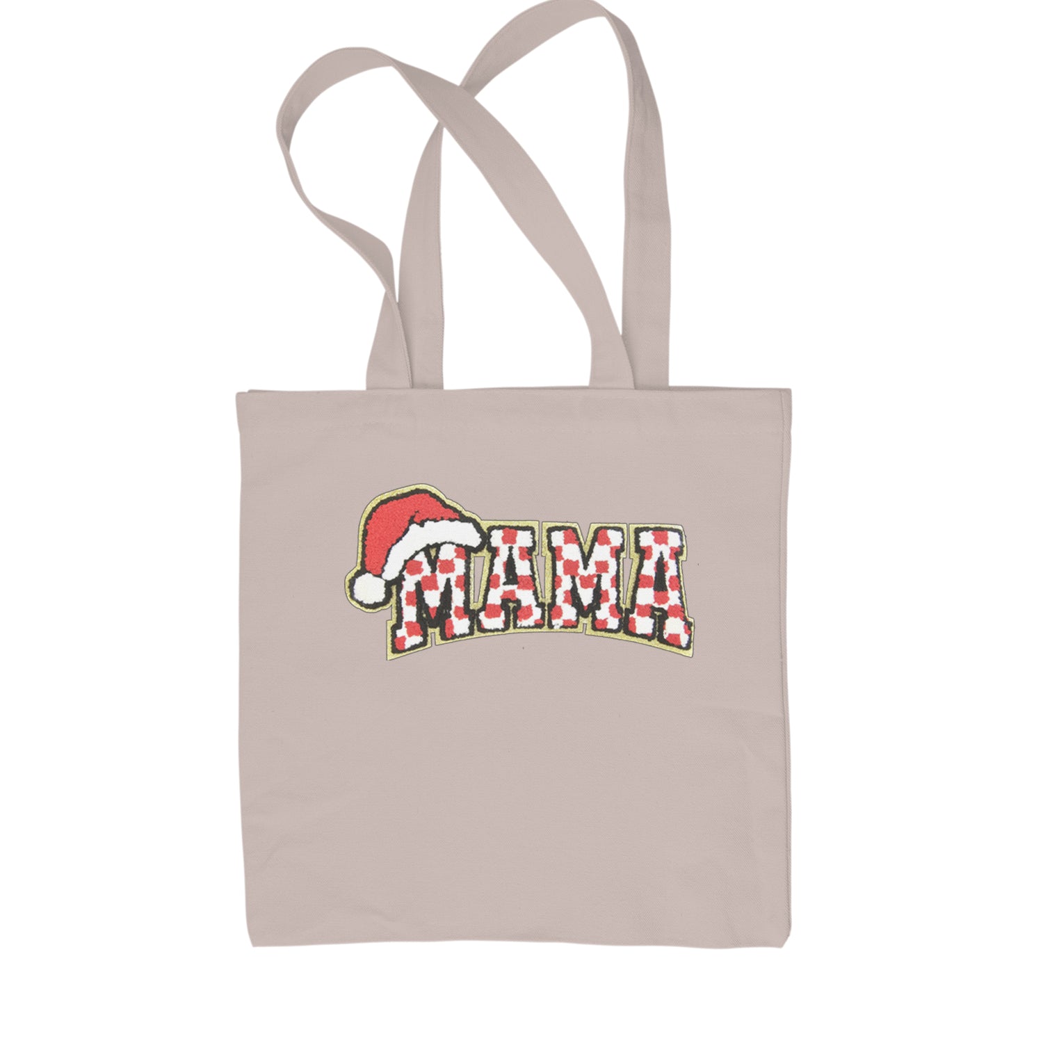 Mama Santa Hat Chenille Patch Shopping Tote Bag Black