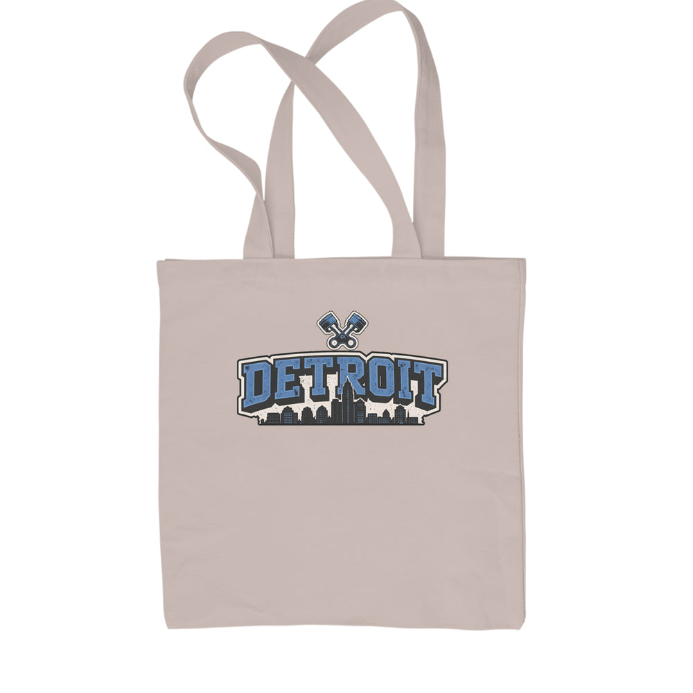 Detroit Motor City Retro Piston Shopping Tote Bag Natural