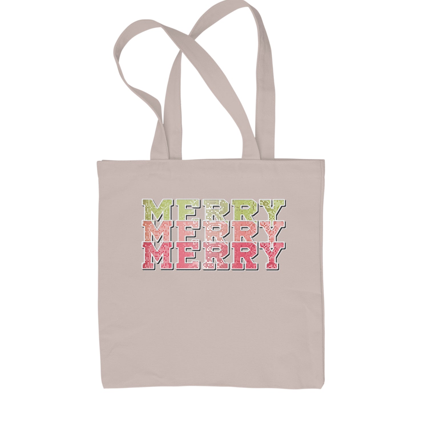 Merry Merry Merry Faux Sequins Shopping Tote Bag Black