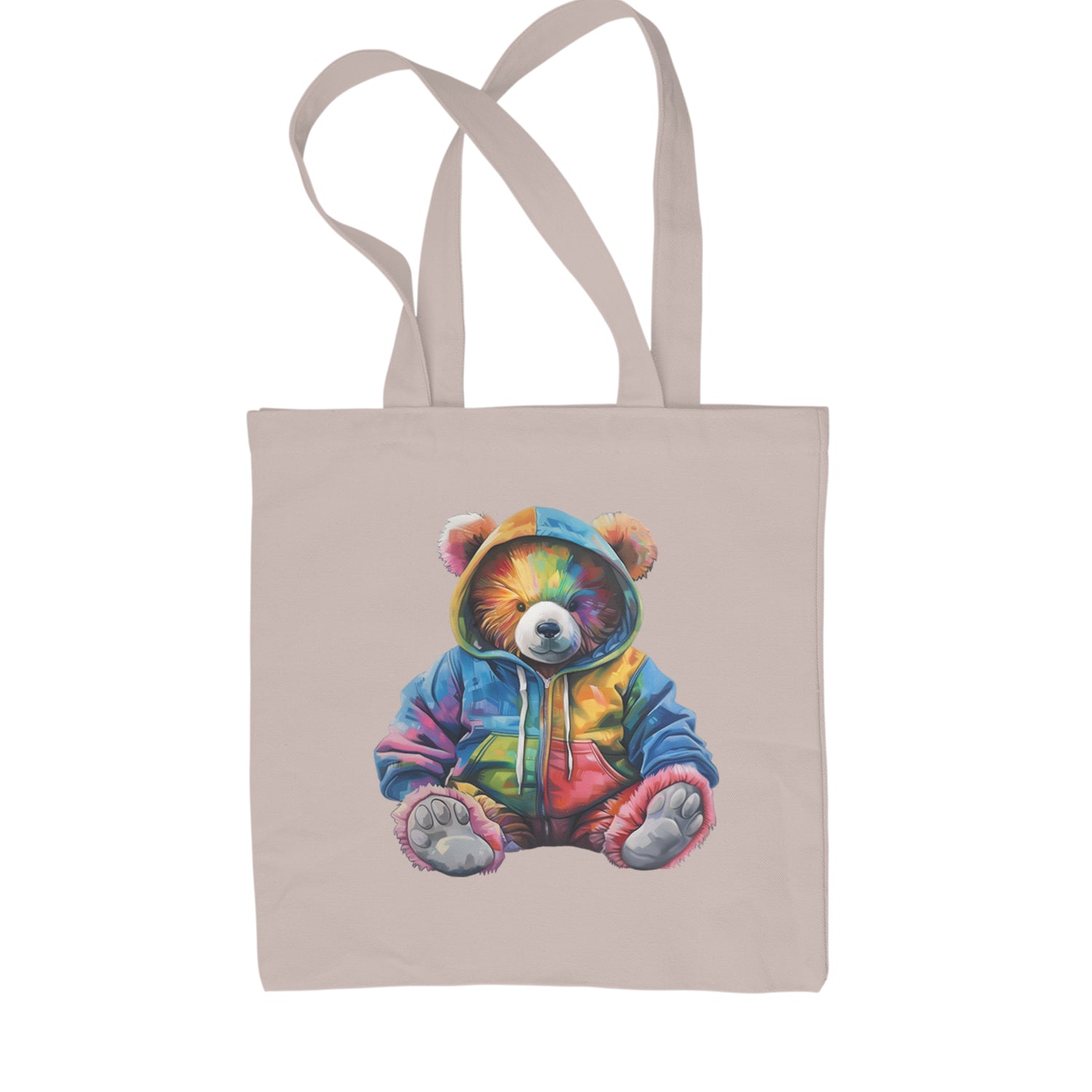 Rainbow Streetwear Urban Graffiti Bear Shopping Tote Bag Black