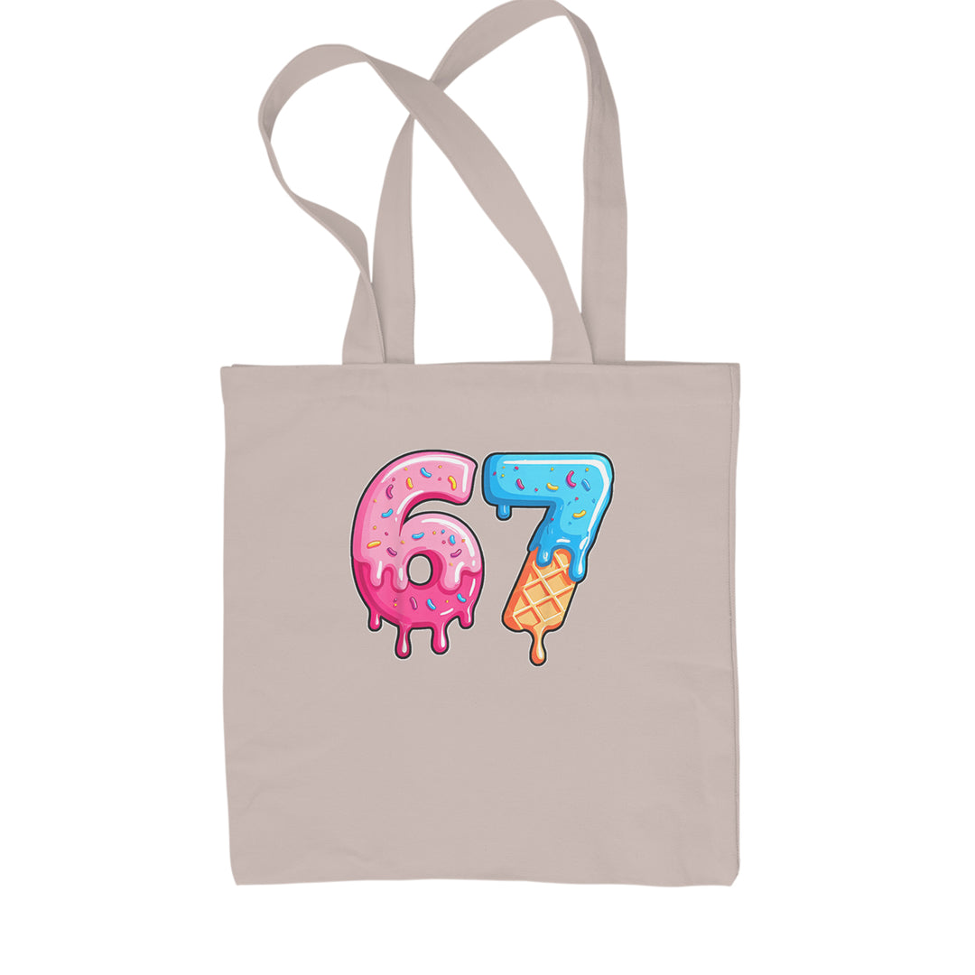 67 Dripping Ice Cream Donut Melt Shopping Tote Bag Natural