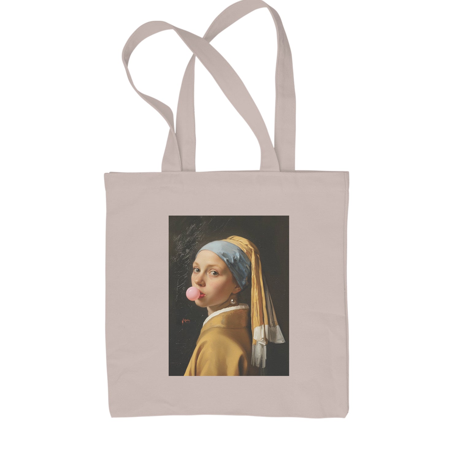 Girl with a Pearl Earring Bubble Gum Contemporary Art Shopping Tote Bag Natural