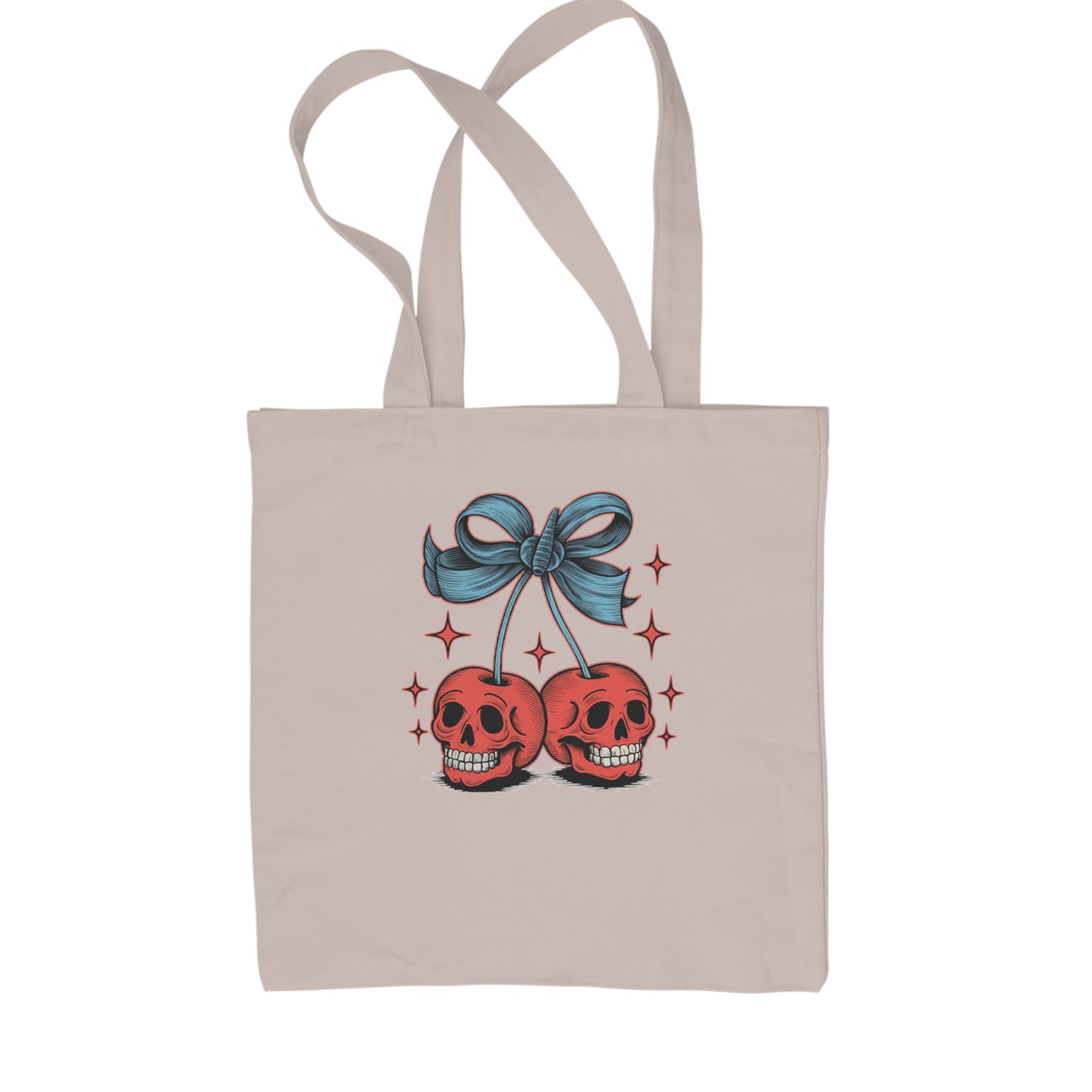 Cherry Skulls Retro Tattoo Shopping Tote Bag Natural