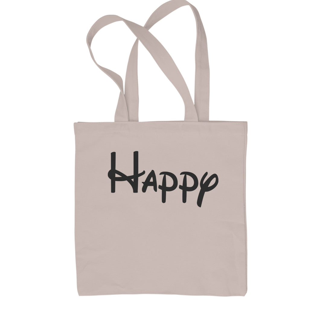 Classic Cotton Canvas Tote with bold "Happy" text in a playful style on a bright yellow background