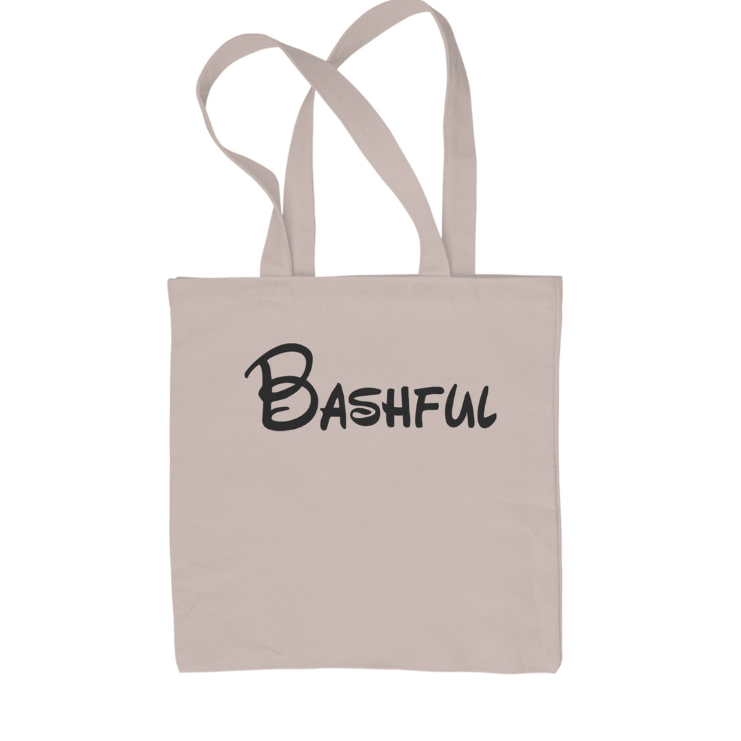 Bashful text design on Classic Cotton Canvas Tote, flat 15 by 16 inch 12 oz 100% cotton canvas with reinforced web handles