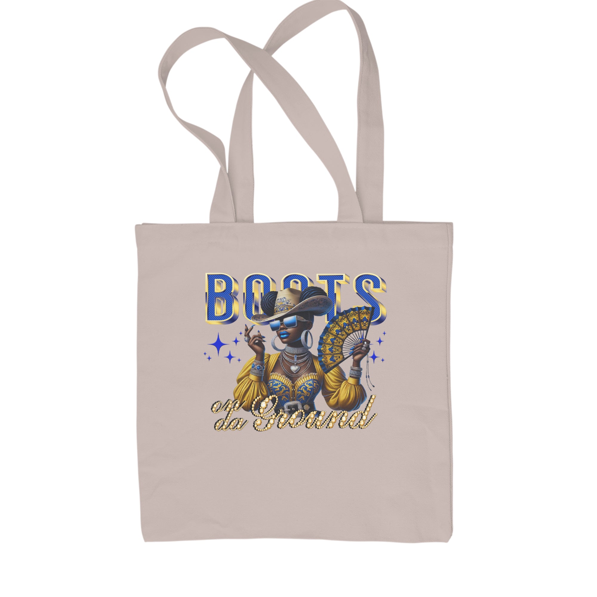 Boots On Da Ground Folding Fan Shopping Tote Bag Natural