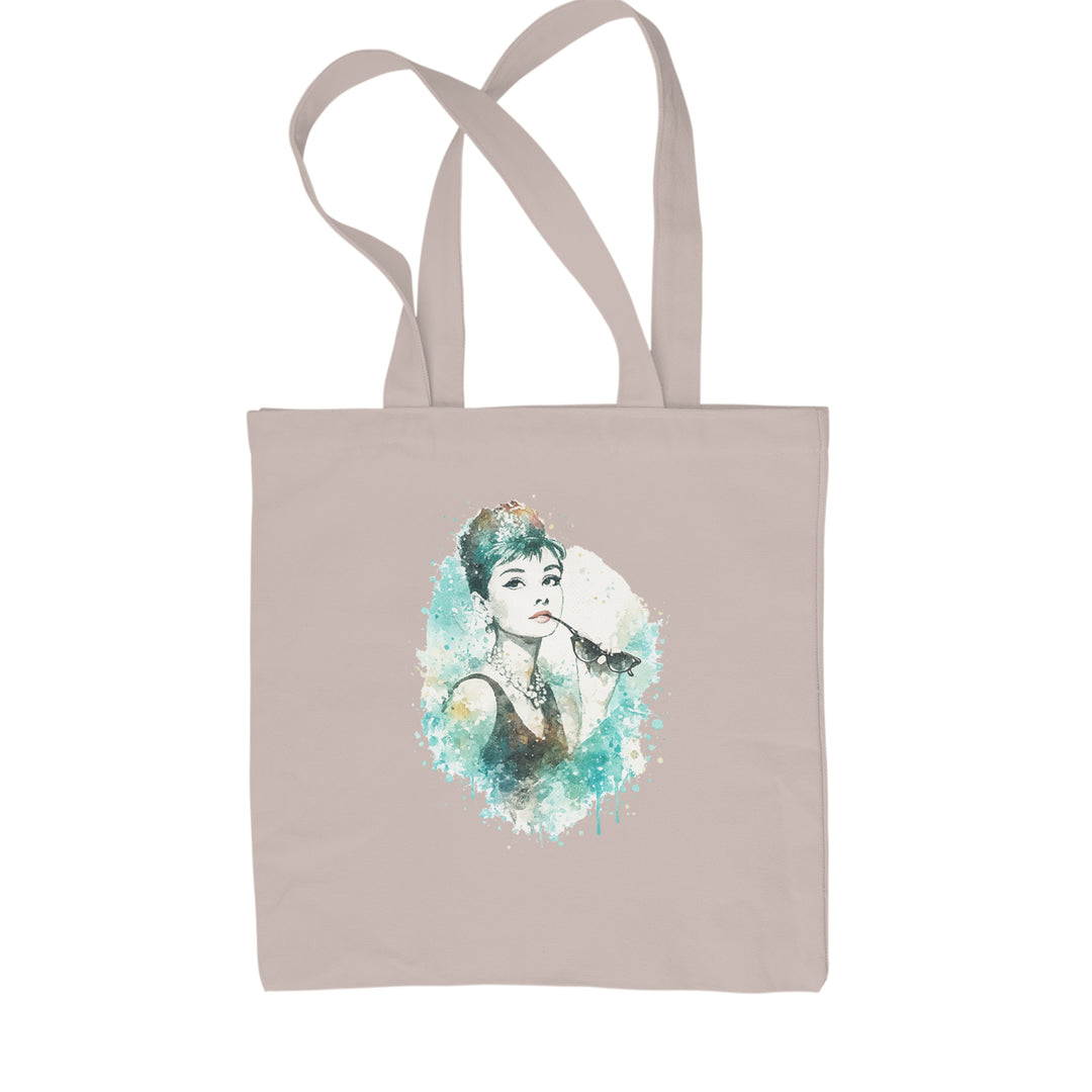 Mrs. Herpburn Iconic Watercolors Shopping Tote Bag Natural