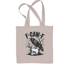 Gothic crow perched on a skull with bare branches and F-CAW-F text on a Classic Cotton Canvas Tote