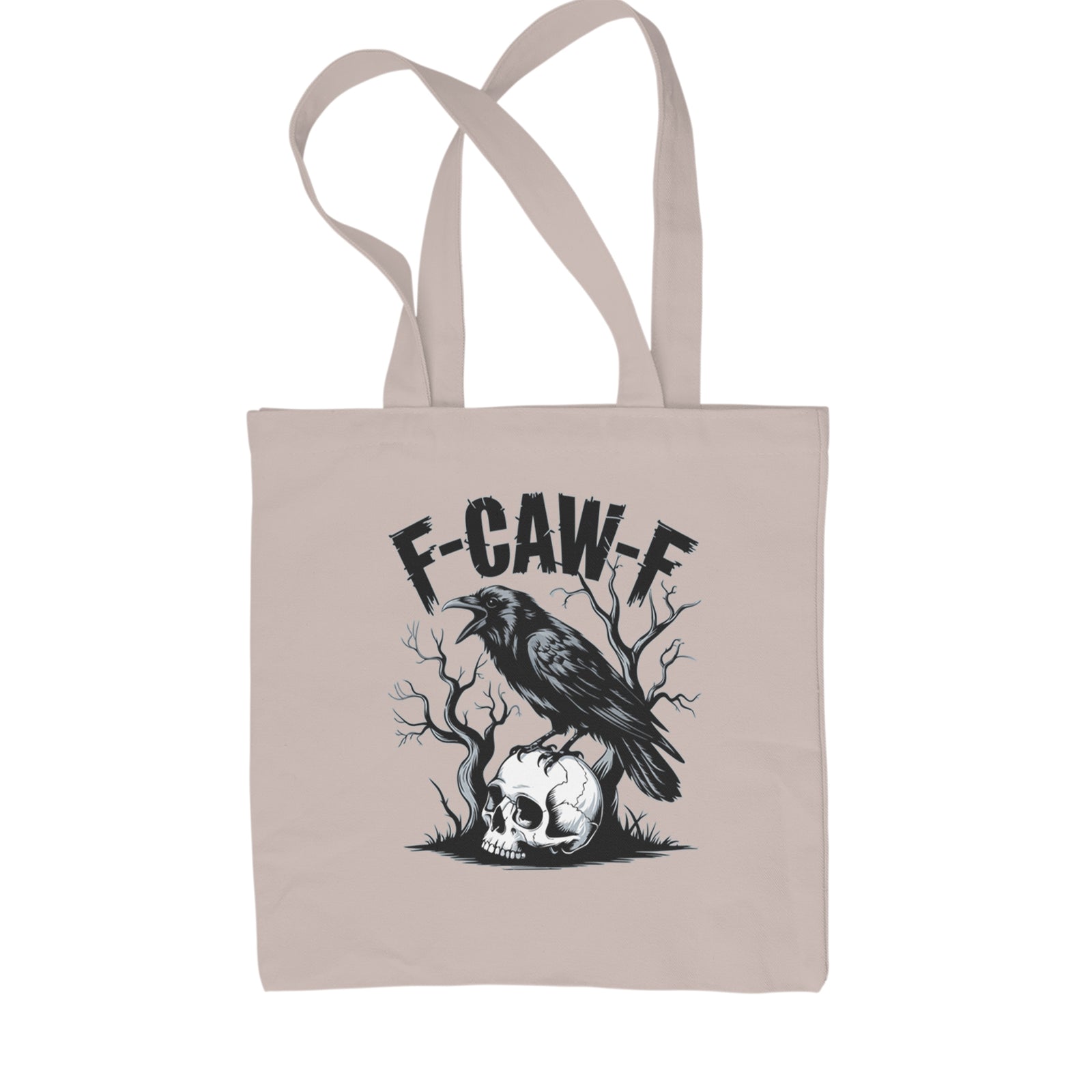F-Caw-F Crow On Skull F-ck Off Gothic Shopping Tote Bag Natural