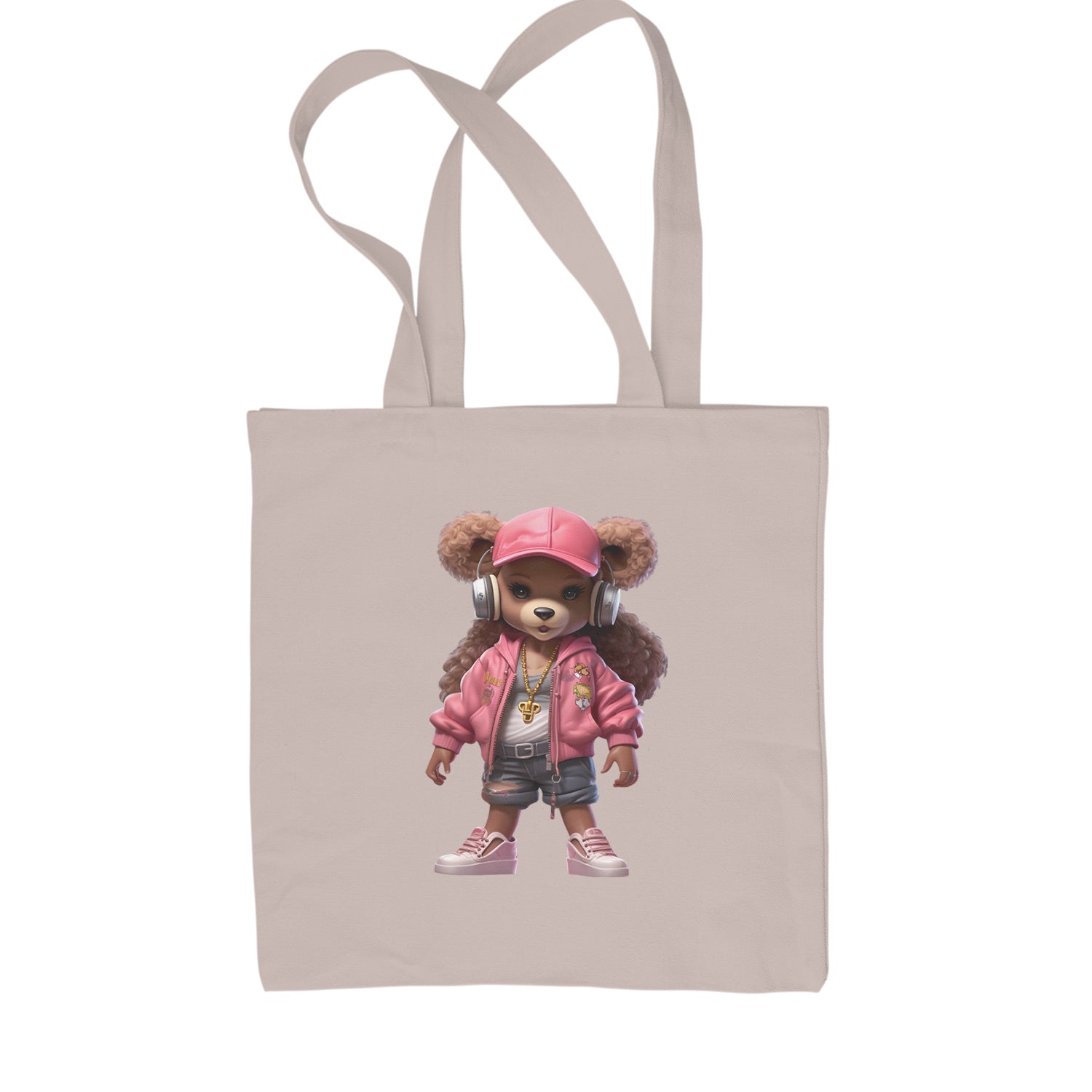 Pink Female Urban Graffiti Bear Shopping Tote Bag Black