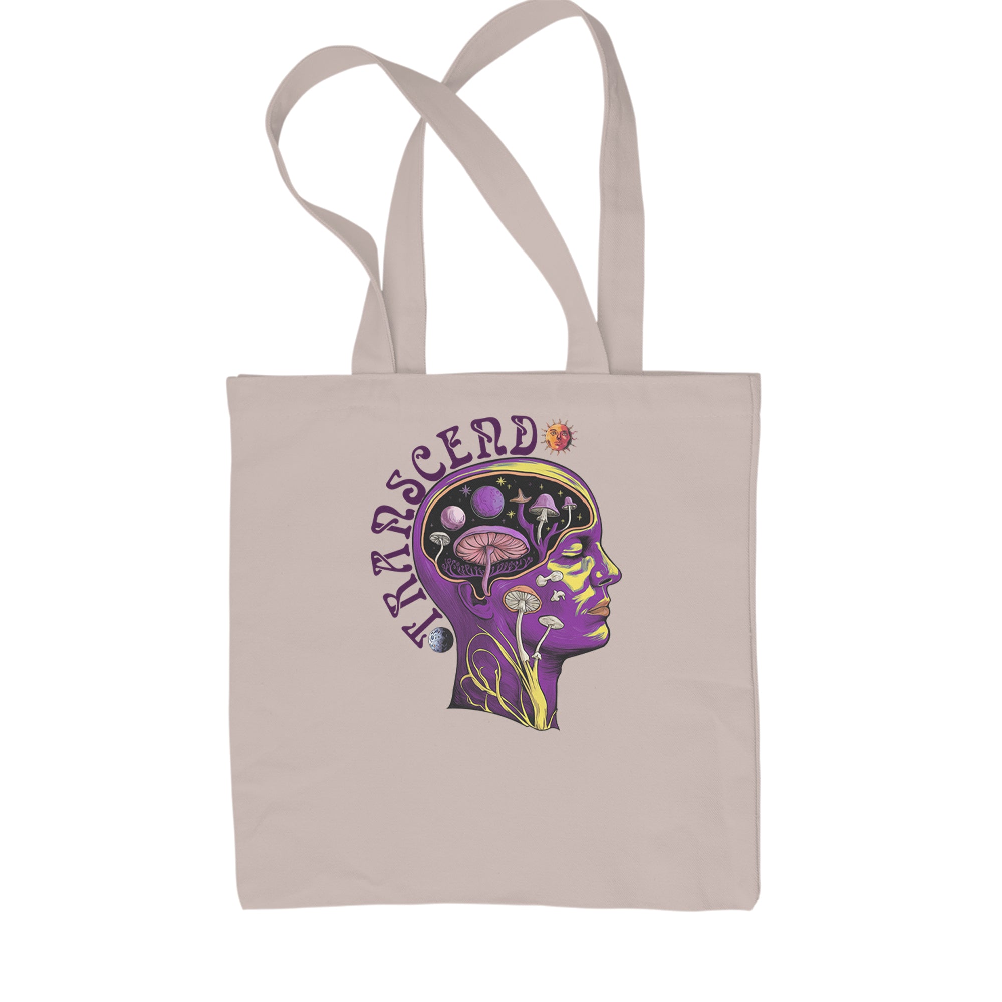 Psychedelic Cosmic Mushroom Head Shopping Tote Bag Natural