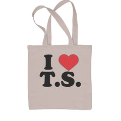 I heart T.S. graphic with red heart on a Classic Cotton Canvas Tote, flat 15 by 16 inch cotton canvas with web handles