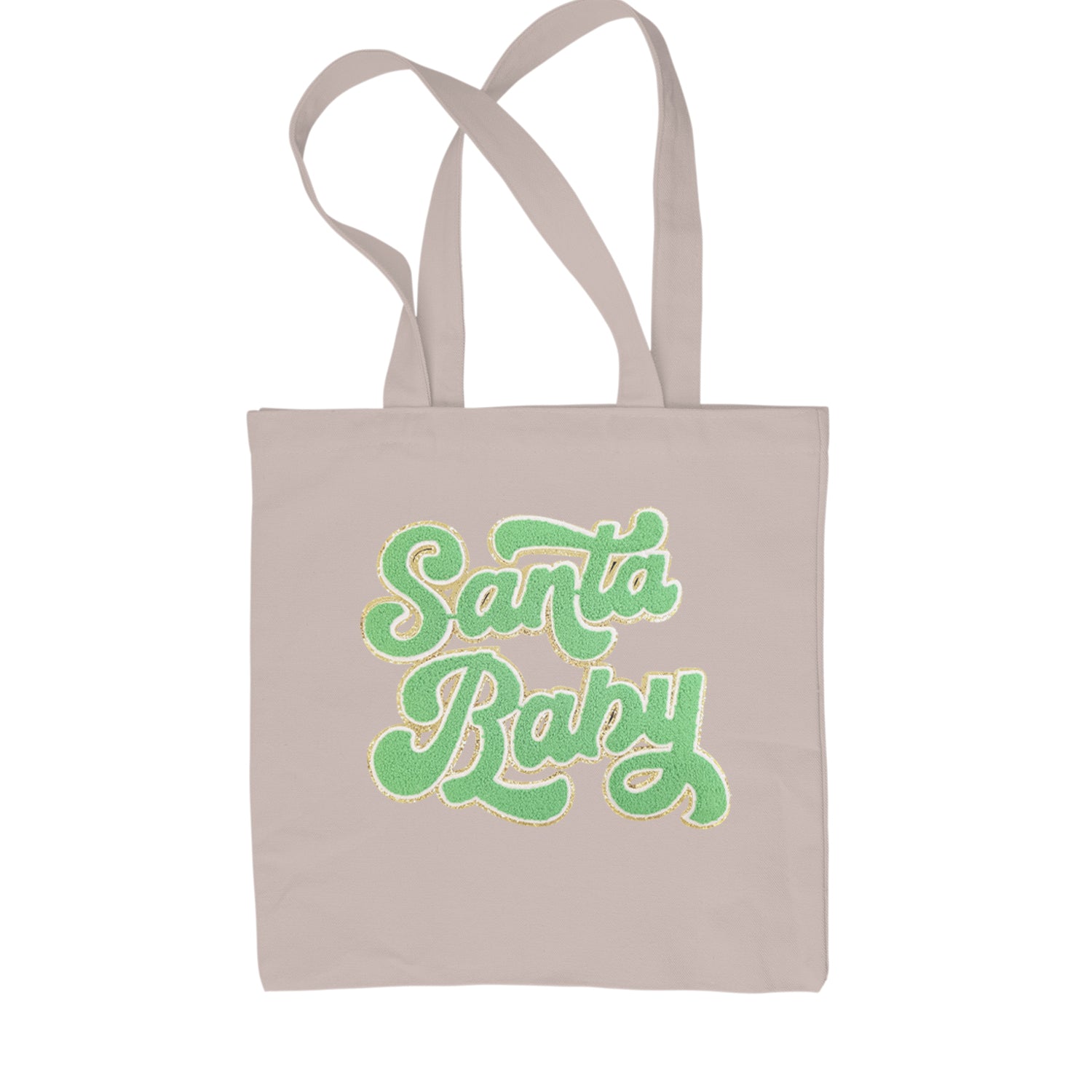 Green Santa Baby Chenille Patch Shopping Tote Bag Black