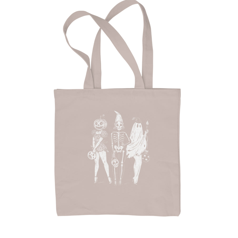Vintage Spooky Squad Pinup Halloween Design Shopping Tote Bag Natural