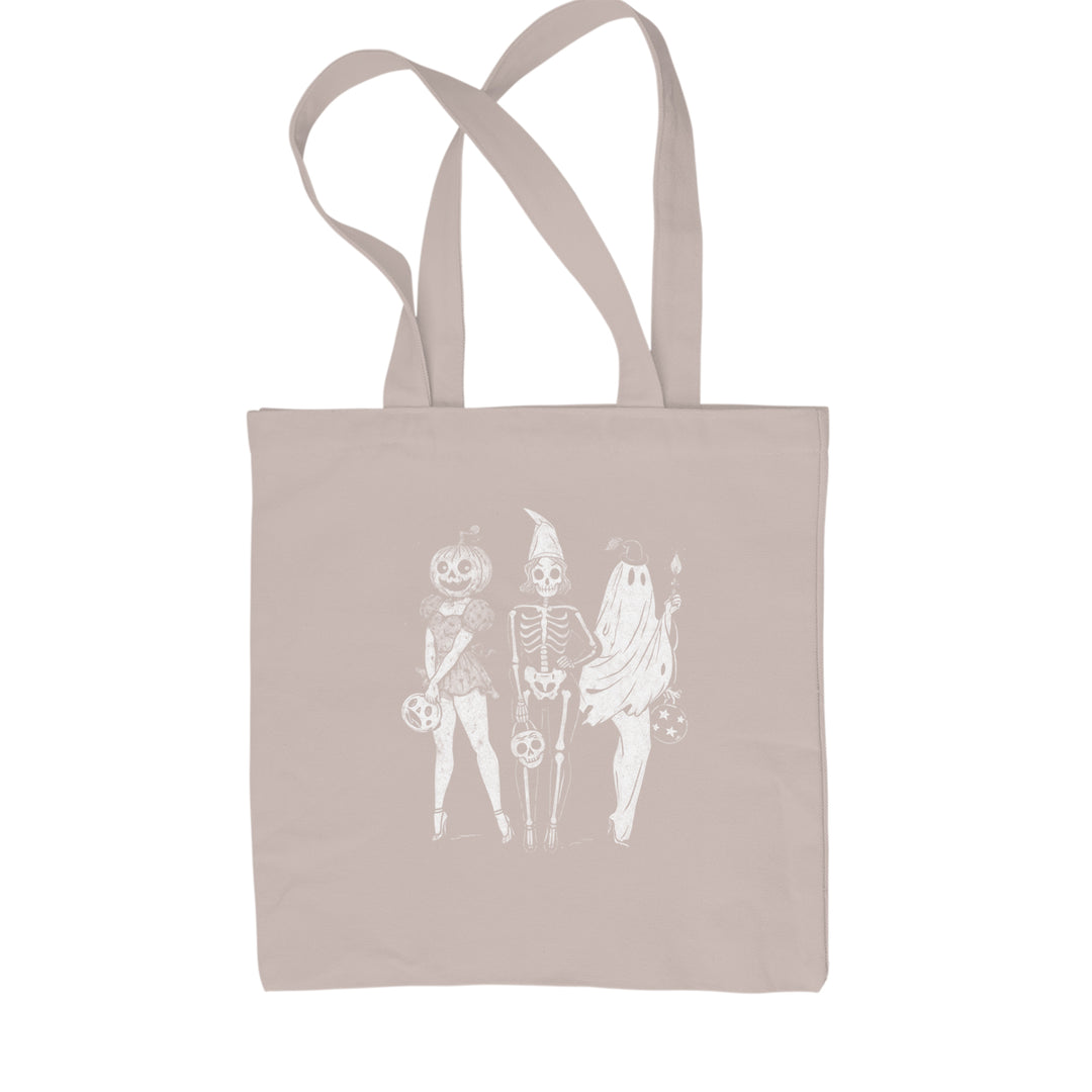 Vintage Spooky Squad Pinup Halloween Design Shopping Tote Bag Natural