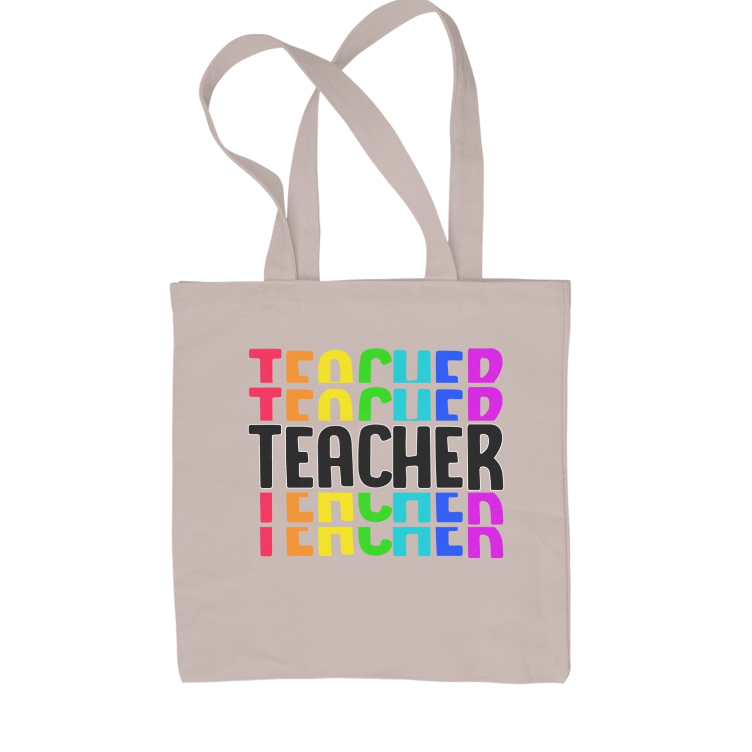 Teacher Repeated Rainbow Pattern Shopping Tote Bag Natural