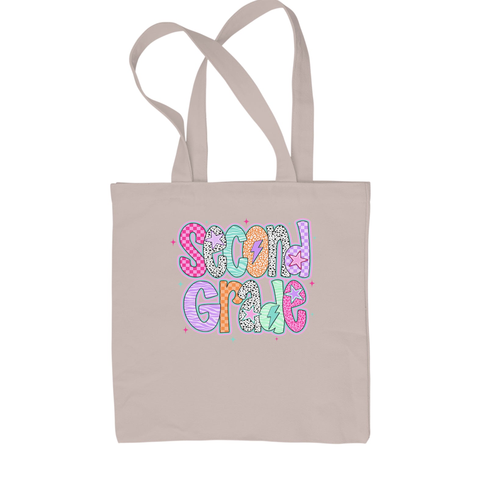 Second Grade Star Colorful Back to School Shopping Tote Bag Black