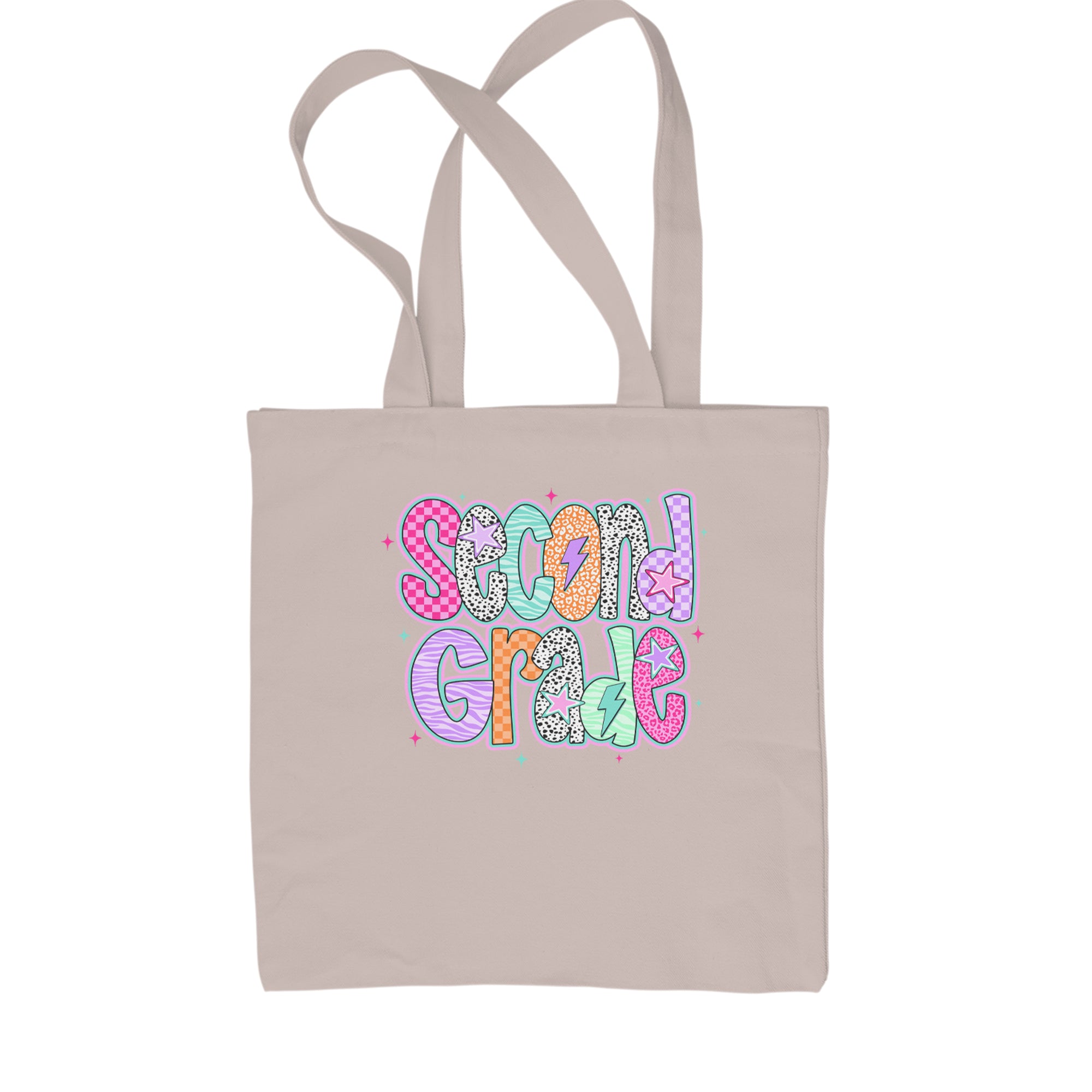 Second Grade Star Colorful Back to School Shopping Tote Bag Black