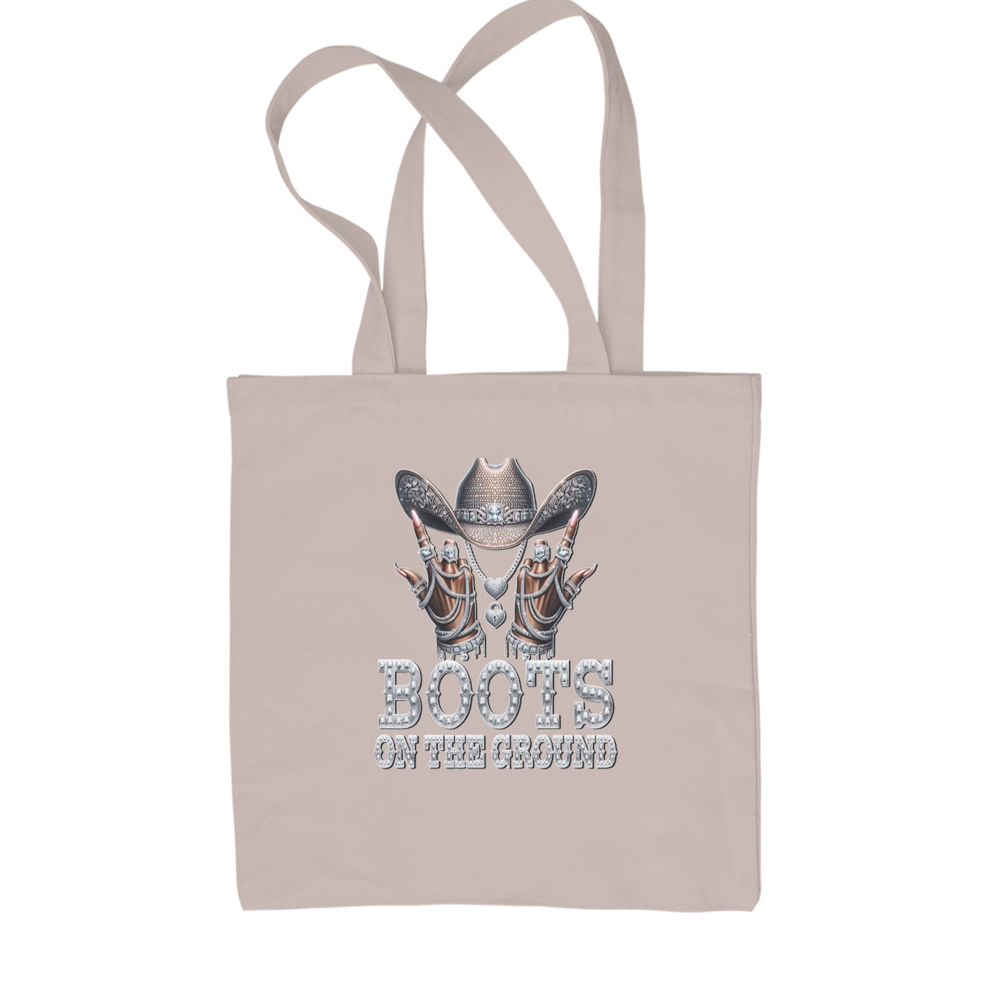 Boots On The Ground Bling Shopping Tote Bag Natural