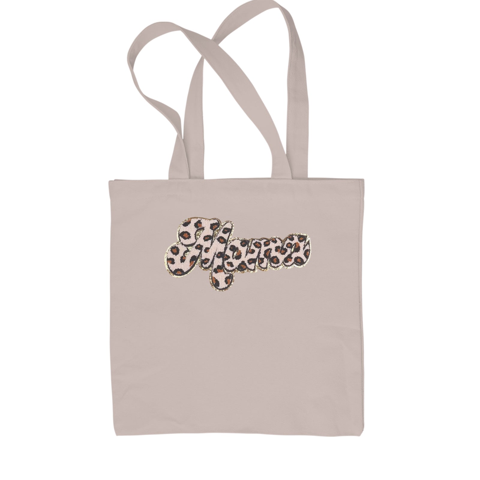 Mama Cheetah Print Glitter Chenille Patch Shopping Tote Bag Black