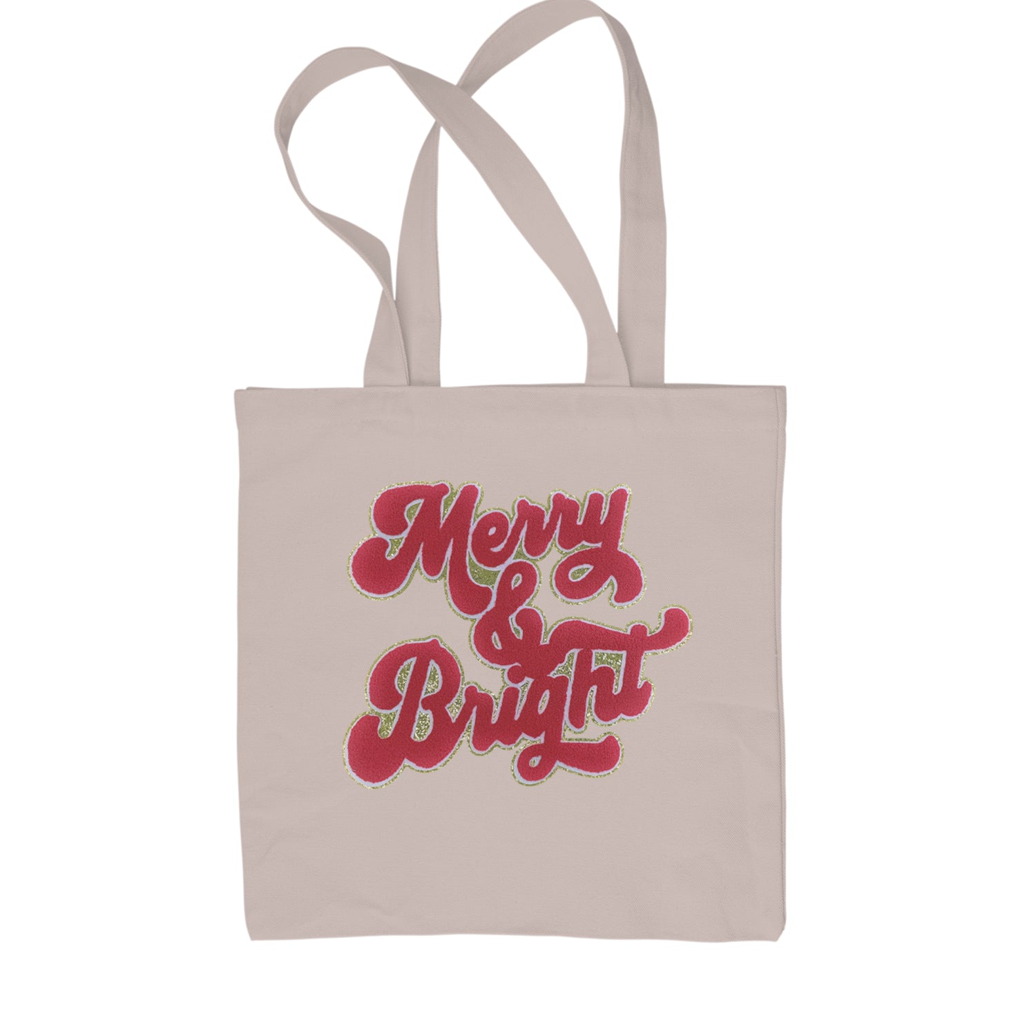 Merry & Bright Chenille Glitter Shopping Tote Bag Black